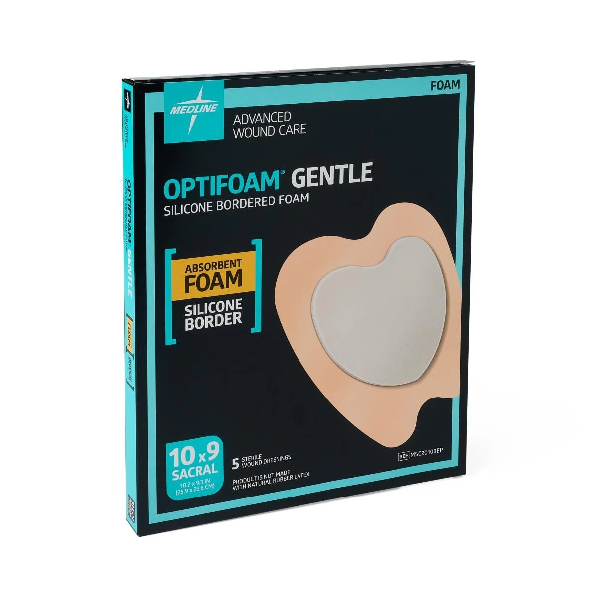 Medline Optifoam Gentle Foam Dressing, 10x9 cm, Sterile, Adhesive, Super Absorbent