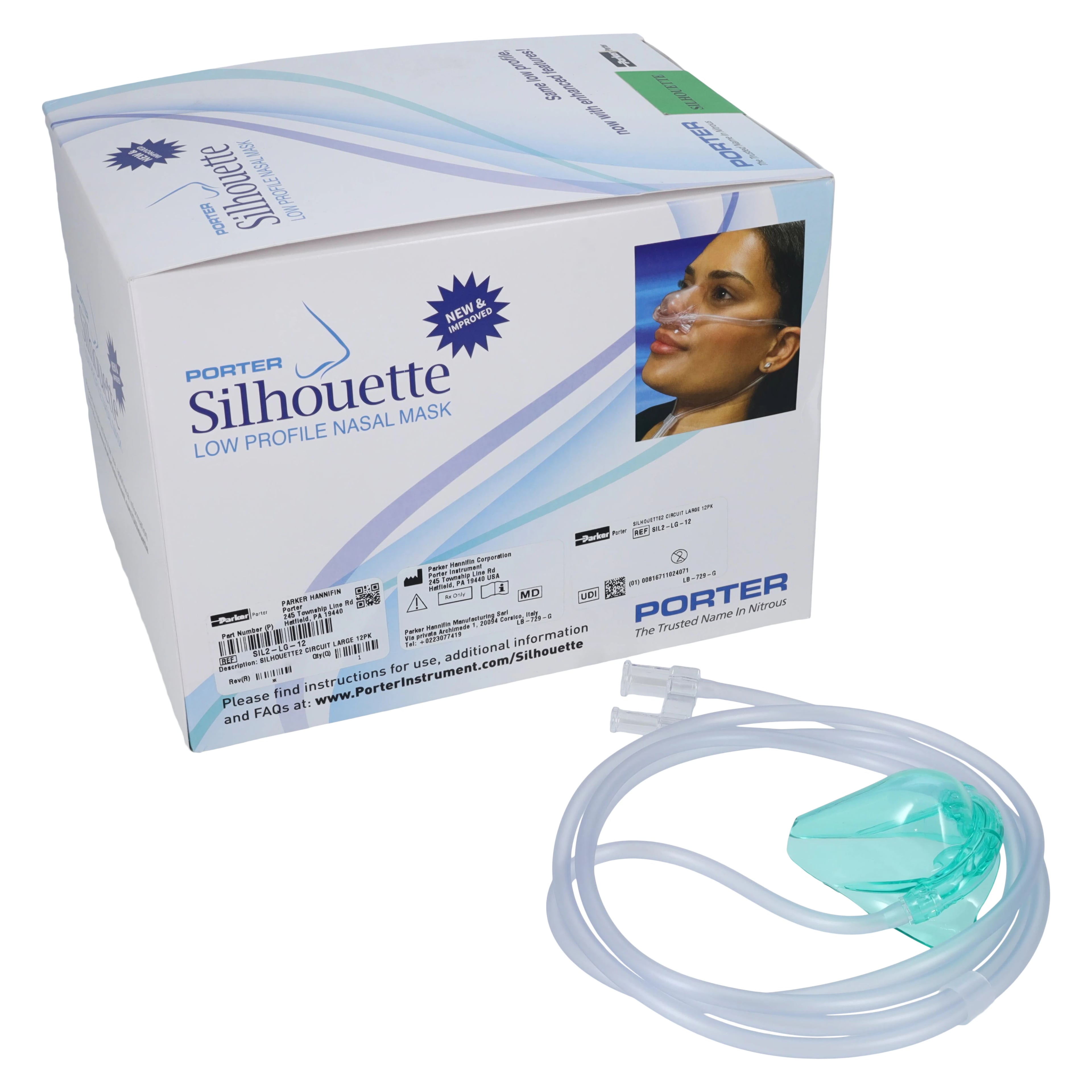 Porter Instrument Silhouette II Low Profile Nitrous Oxide Nasal Hood and Breathing Circuit, Large, 12/Pkg, SIL2-LG-12