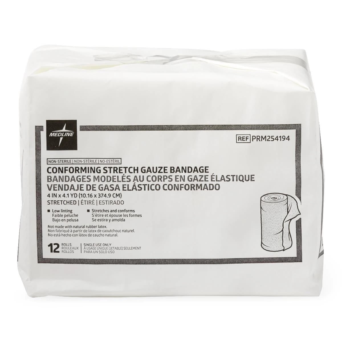 Medline Conforming Stretch Bandage, 1-Ply, Non-Sterile, 4" x 4.1 yd, 96/Case