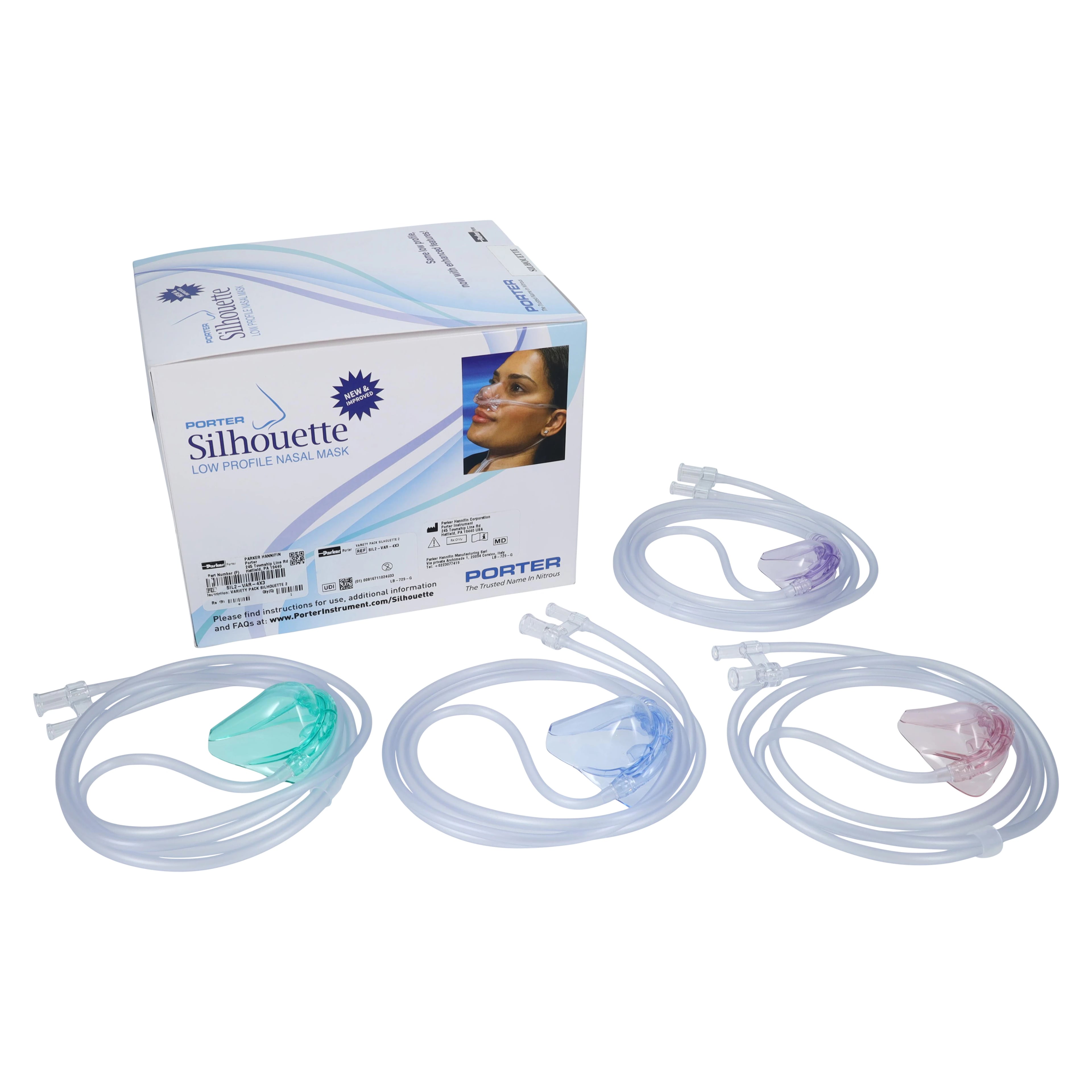 Porter Silhouette II Low-Profile Nitrous Oxide Nasal Hood Variety Pack, 12/Pk, SIL2-VAR-4X3