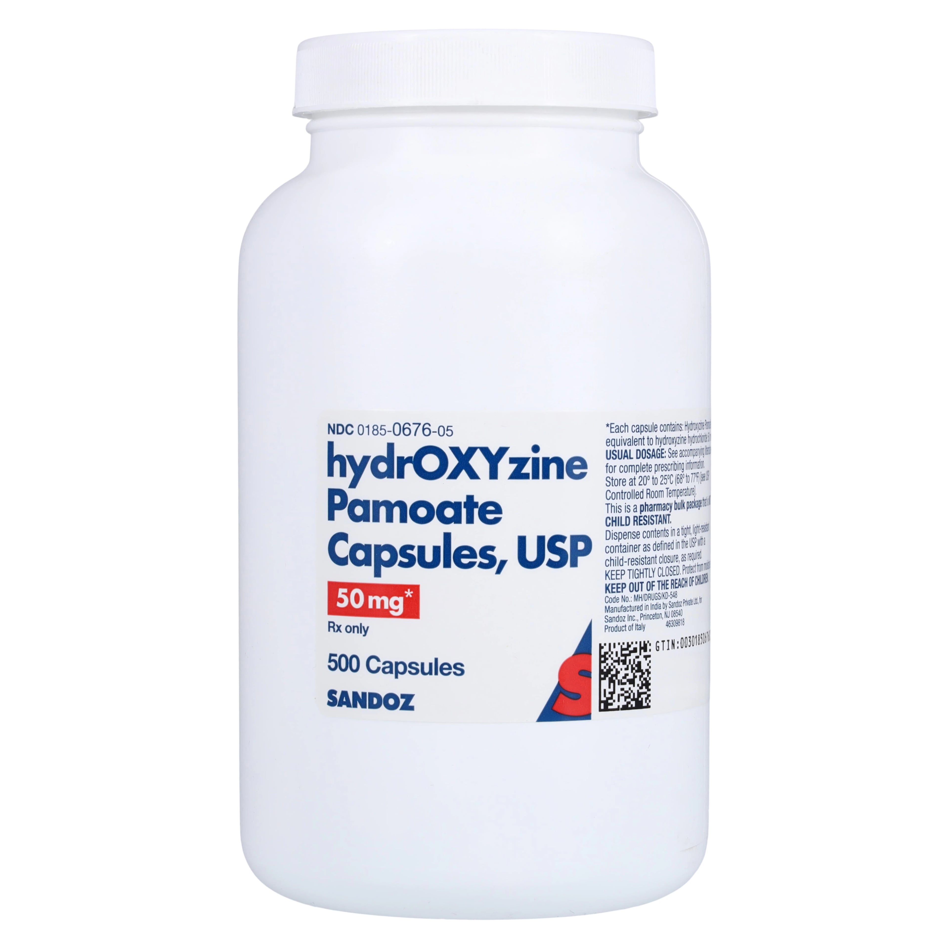 Hydroxyzine Pamoate Capsules, 50mg, 500/Bottle, Sandoz