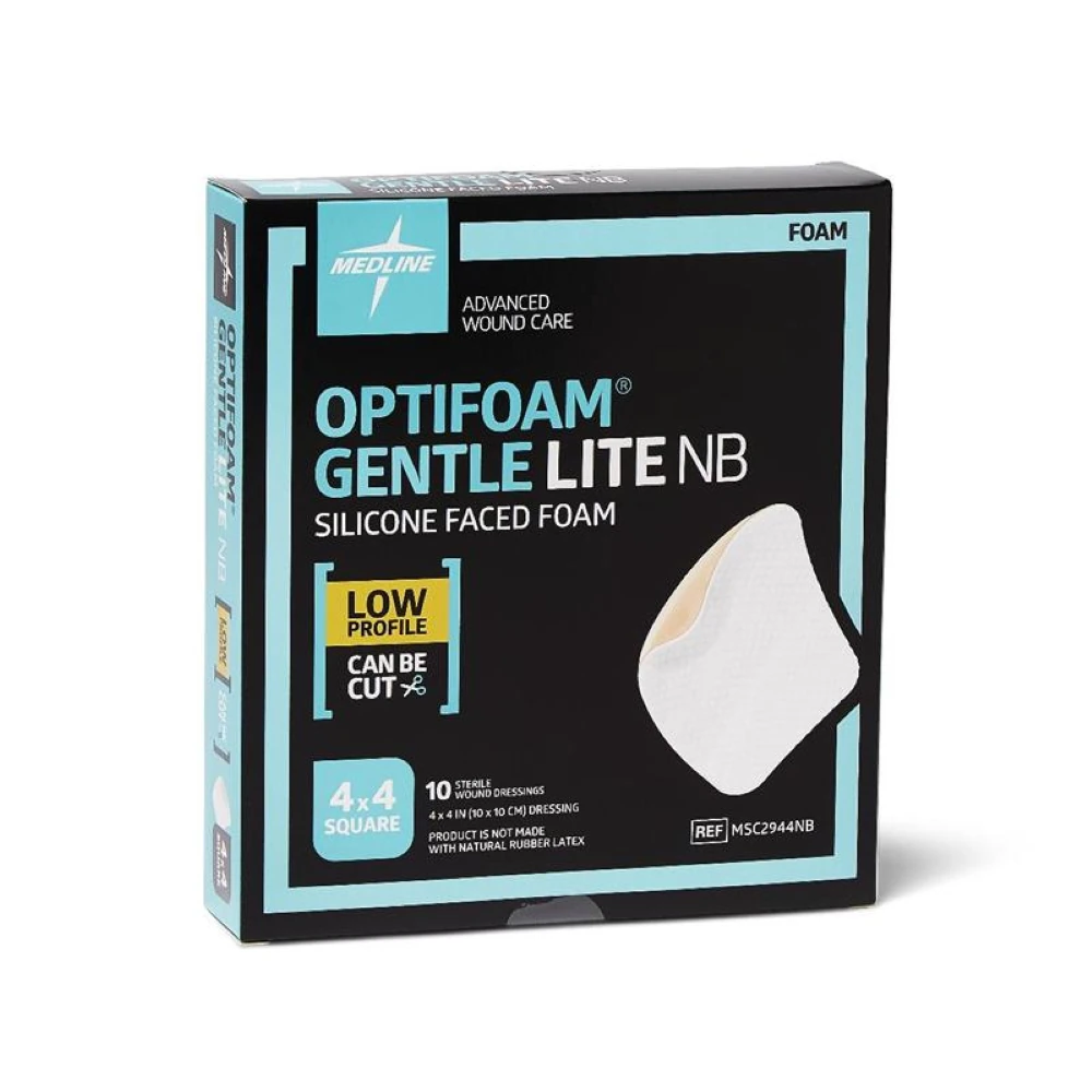 Medline Optifoam Gentle Lite Foam Wound Dressing, 4x4" Square, Non-Latex