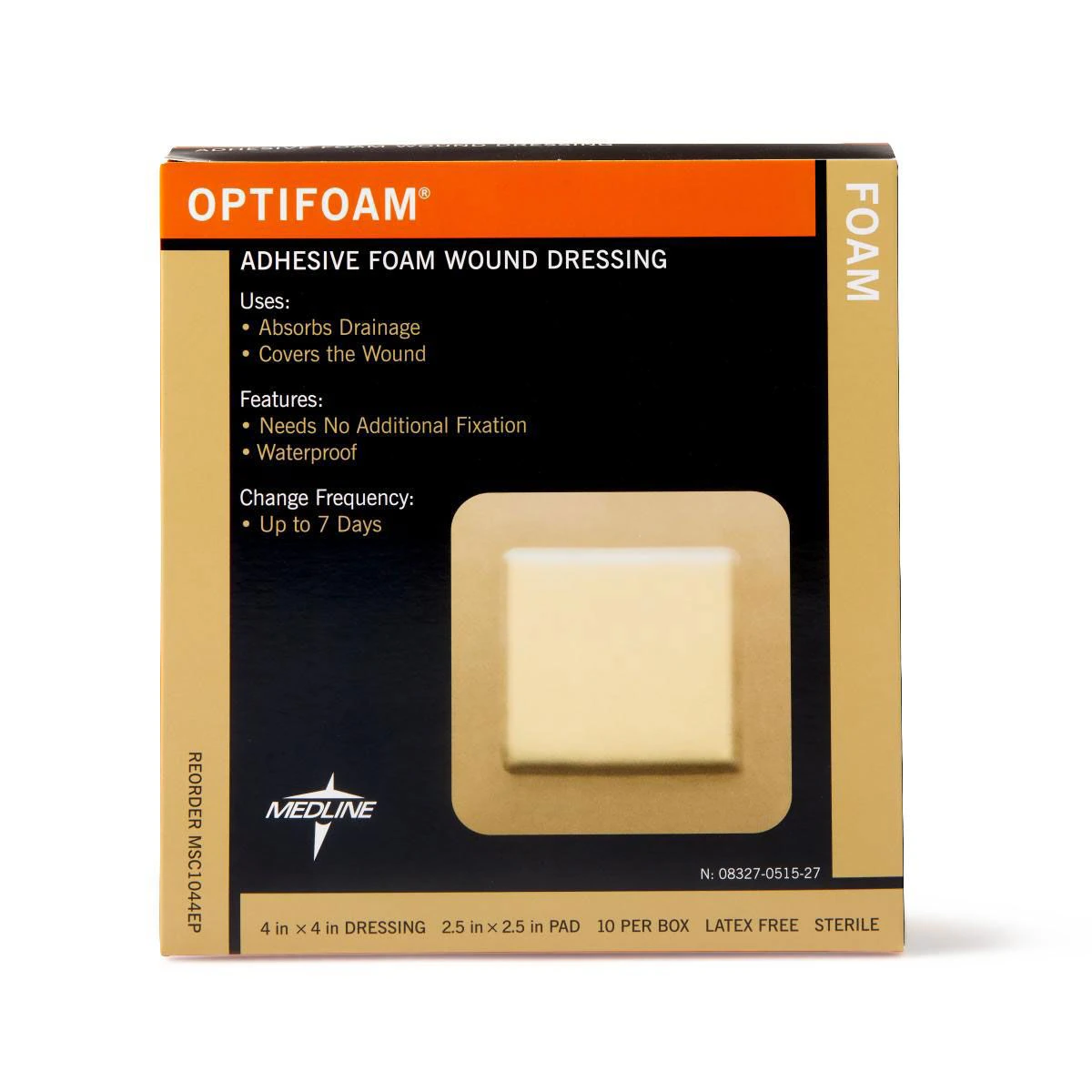 Medline Optifoam Adhesive Foam Wound Dressing, 4" x 4", Sterile, Box of 10
