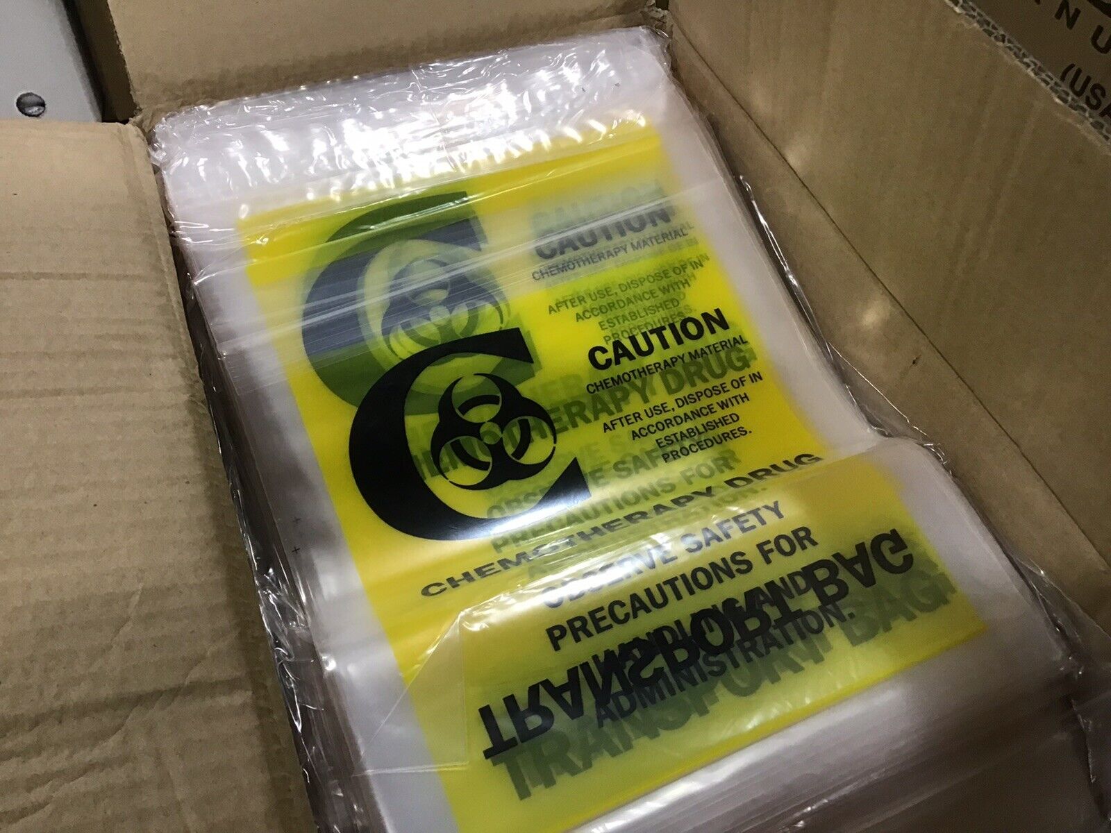 Elkay Plastics Transport Bag for Chemo Drugs, 6x9" Clear Zip Closure LDPE, Black Print on Yellow Block, 1000/Case