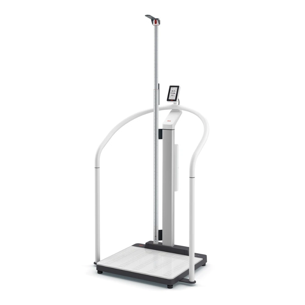 Seca Mobile Handrail Scale with Height Rod, Digital, 1100 lb/500 kg Capacity, Adolescent/Adult/Child, Each