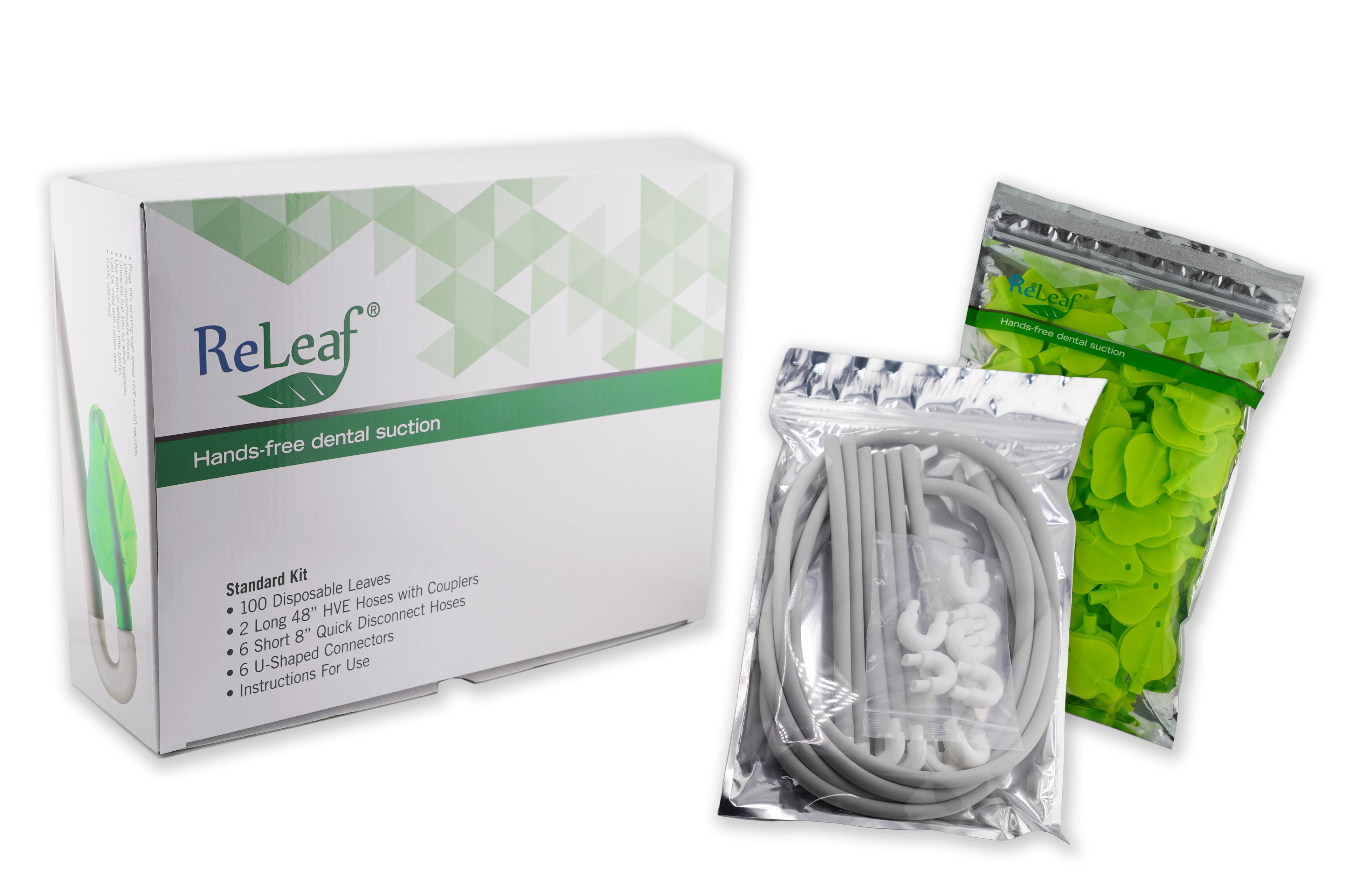 ReLeaf Standard Kit (RLF10035) - Hands-Free HVE Suction System, 100 Leaves, 2 Long Hoses, 6 Short Hoses, 6 U-Shaped Connectors