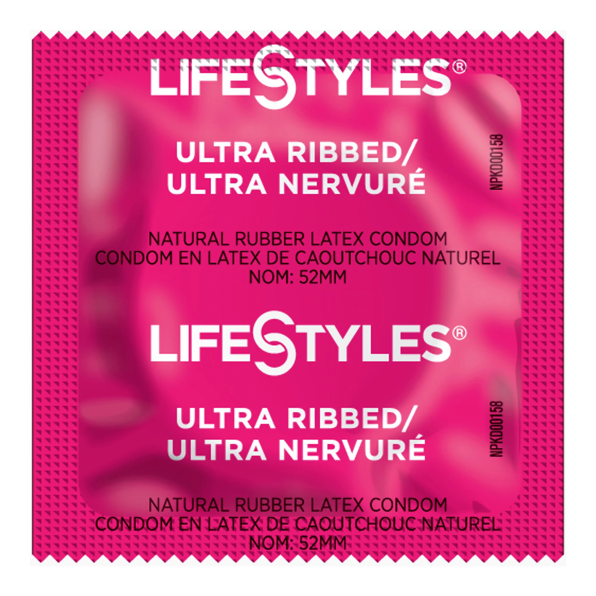 Lifestyles Ultra Ribbed Latex Condoms, Disposable, 1008/Case