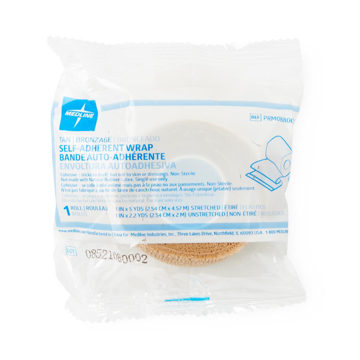 Medline Cohesive Bandage, Self-Adherent, Latex-Free, Non-Sterile, Tan, 1" x 5 yd, 30/Case