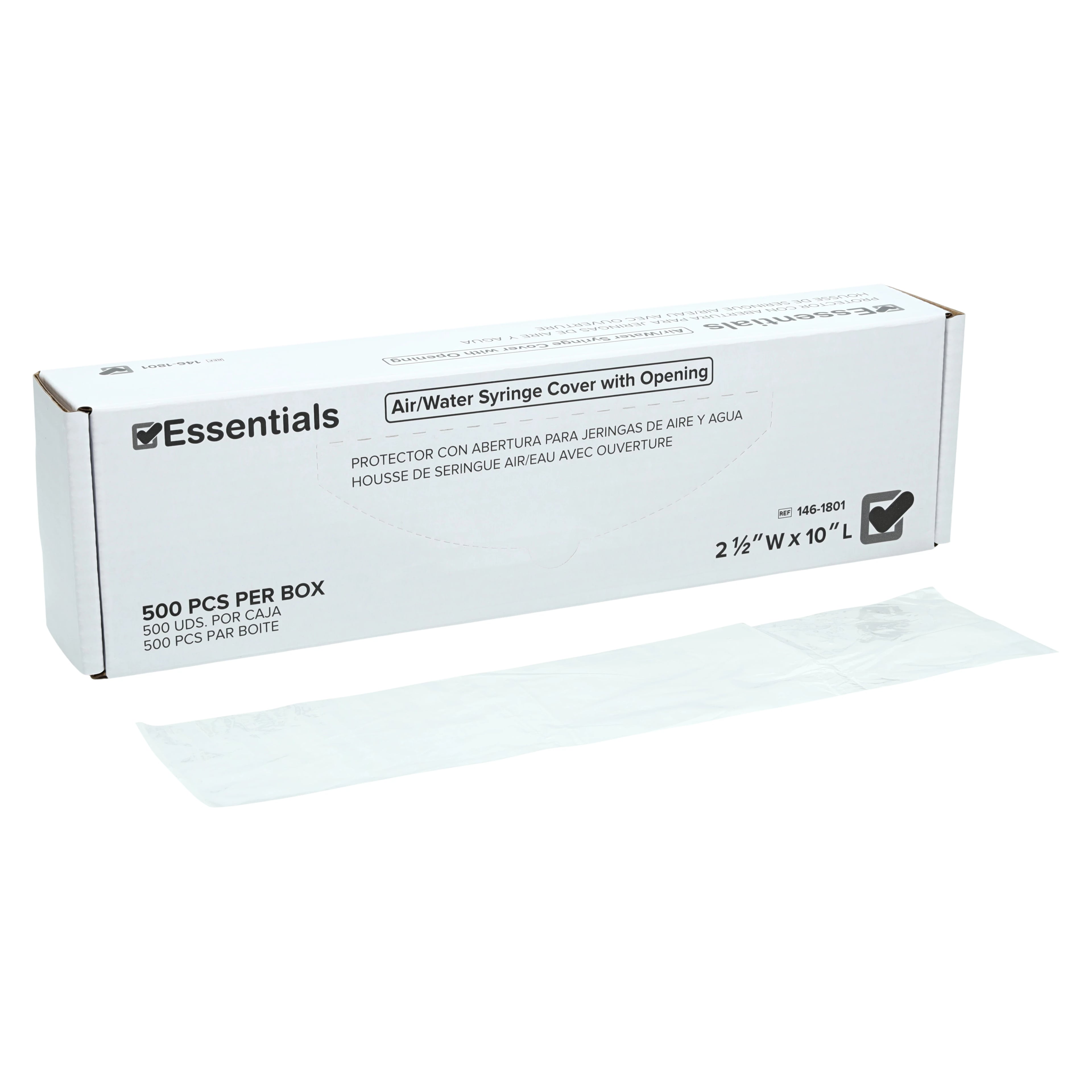 Essentials Healthcare Syringe Barrier Sleeves, Open, 10 in x 2.5 in, 500/Box