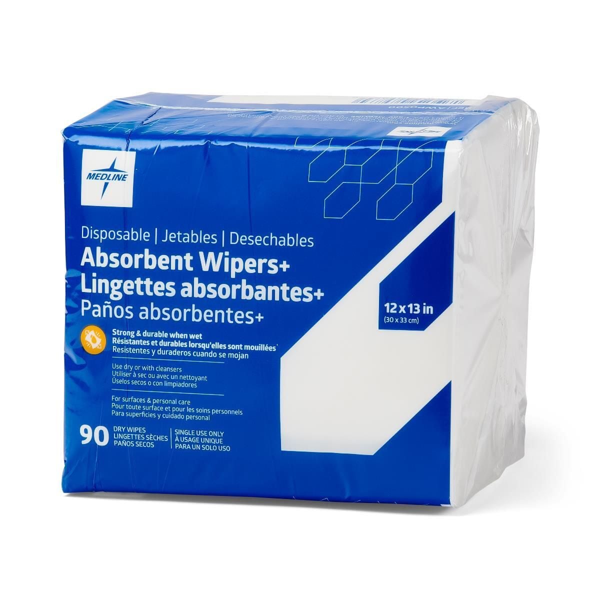 Medline Dry Wipes, Polyester/Wood Pulp, Unscented, White, 12x13", 1080/Case