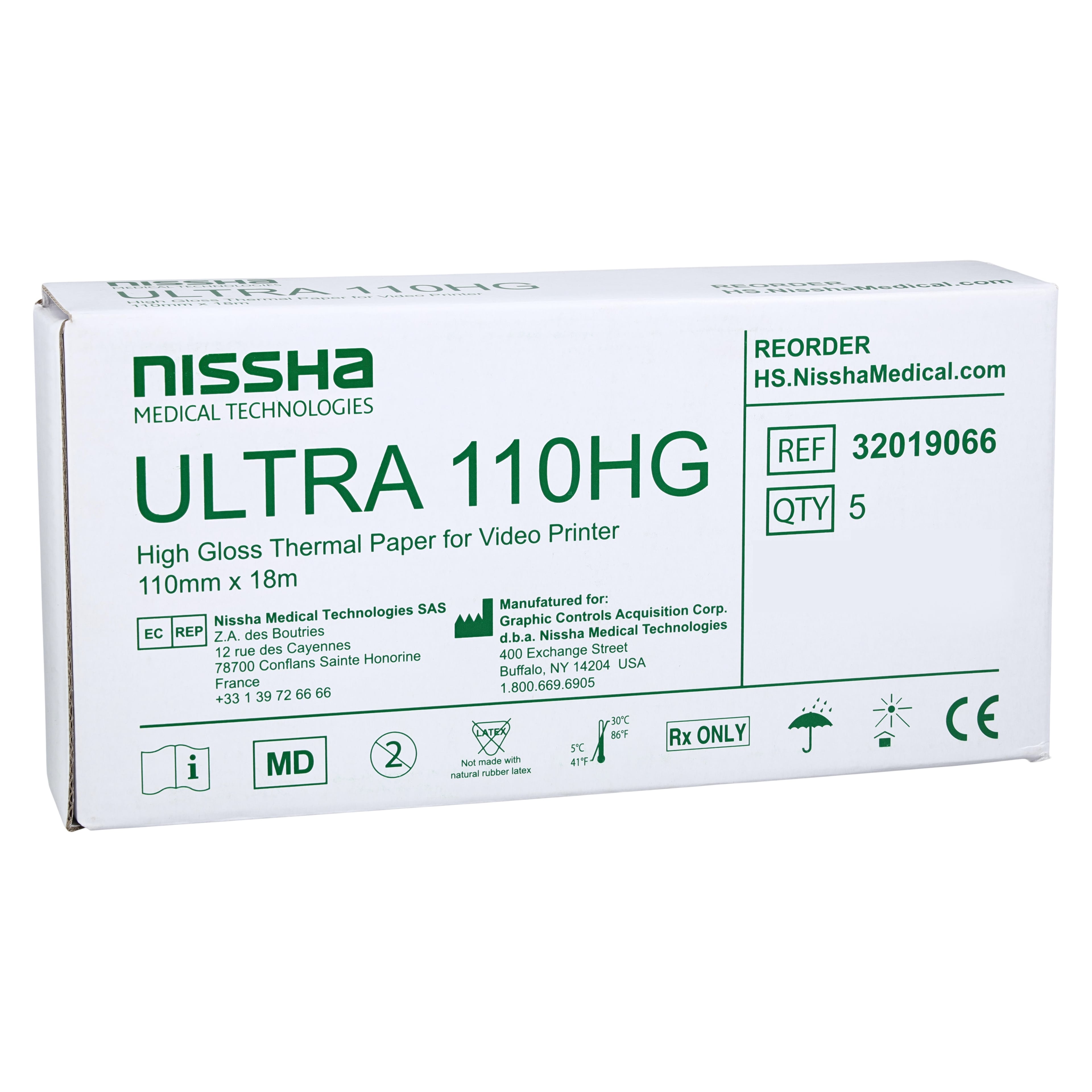 Nissha Medical Technology Hi-Gloss Thermal Paper, 5 Rolls/Pack