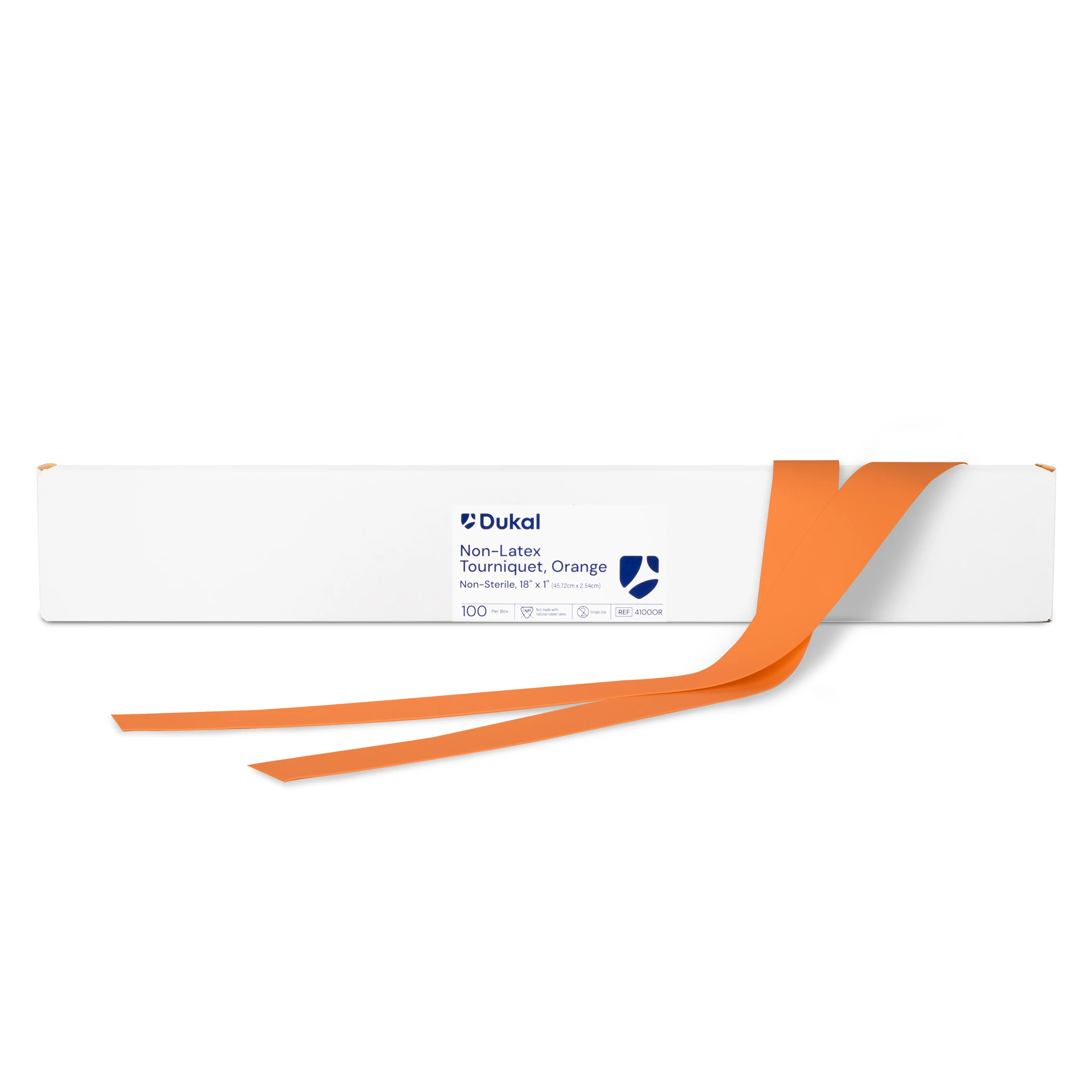 Dukal Flat Tourniquet, Orange, 18" x 1", Latex-Free, Disposable, 100/Box
