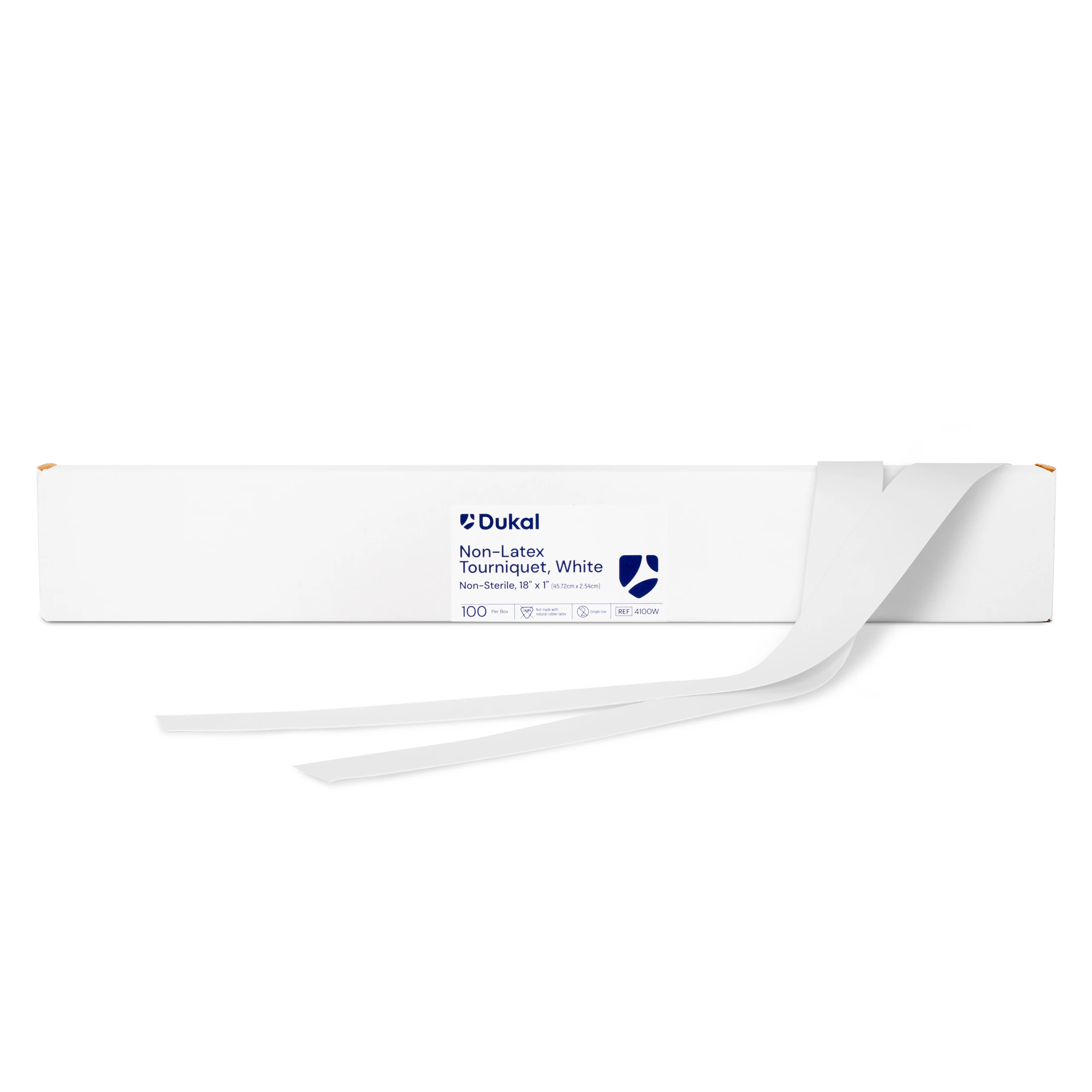 Dukal Tourniquet, White Flat, Polyisoprene, 18" x 1", Non-Sterile, Disposable, 100/Box