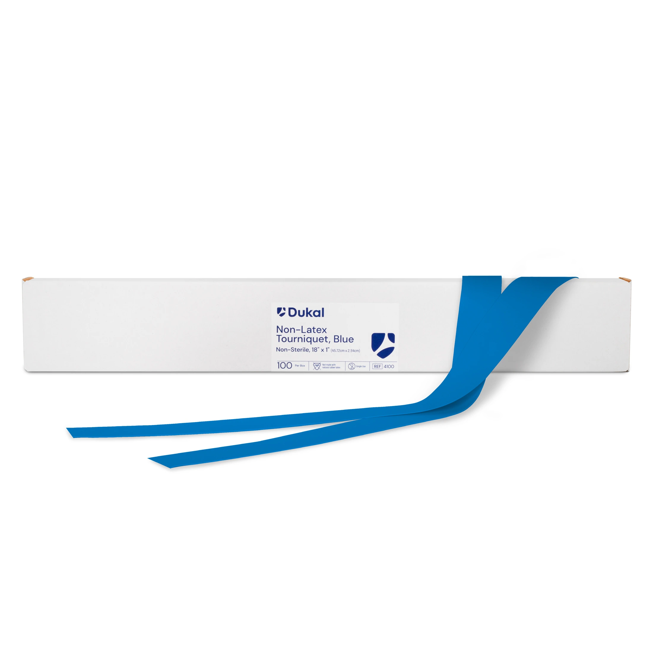 Dukal Tourniquet, Blue, 1" x 18", Latex-Free, Disposable, 100/Box, 4100
