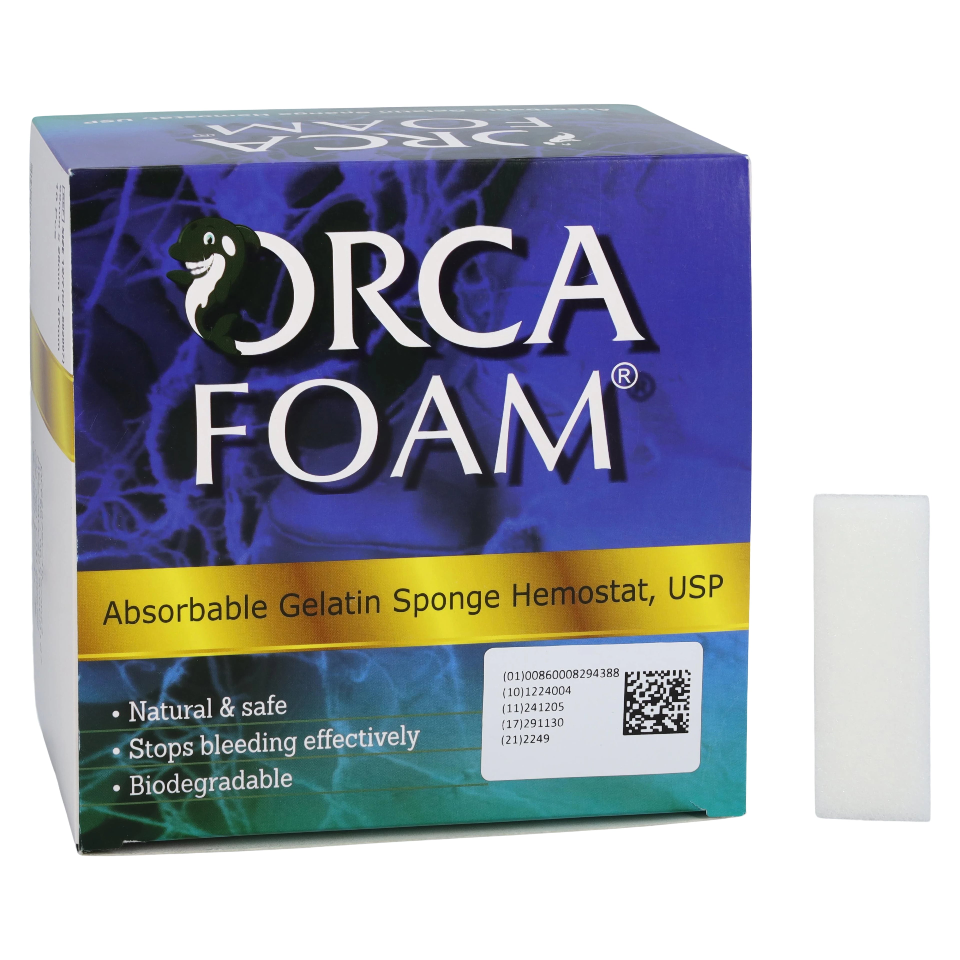 ORCA Foam Absorbable Hemostatic Gelatin Sponge, Size 12/7, 60 x 20 x 7 mm, 10/Box, OF-602007