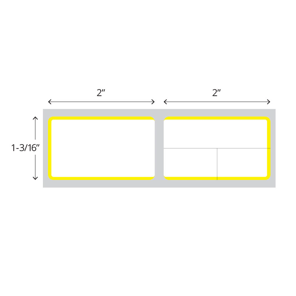 Precision Dynamics Direct Thermal Labels, 2" x 1-3/16", White/Yellow, 3000/Roll