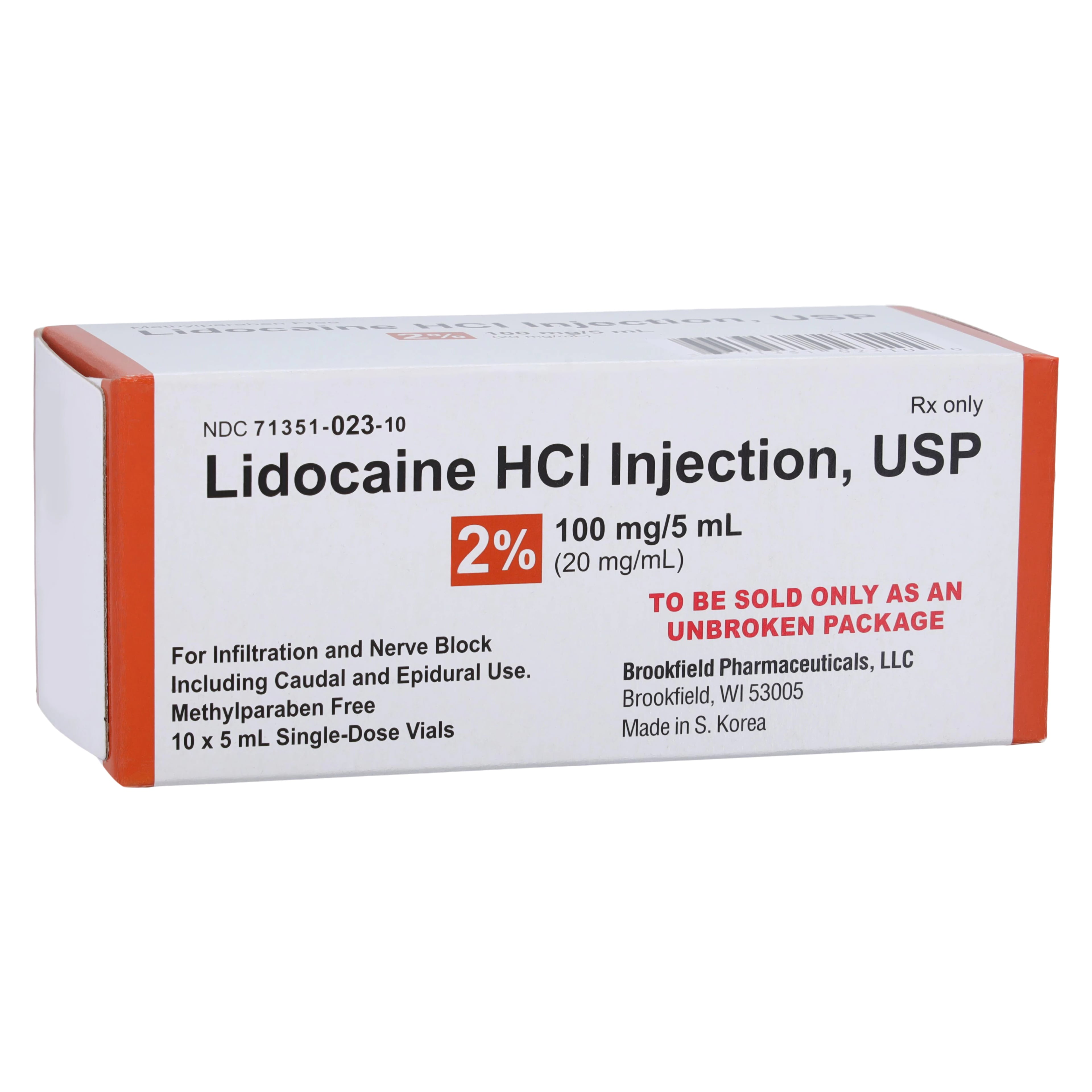 Lidocaine HCl Injection 2% SDV 5mL, 10/Package