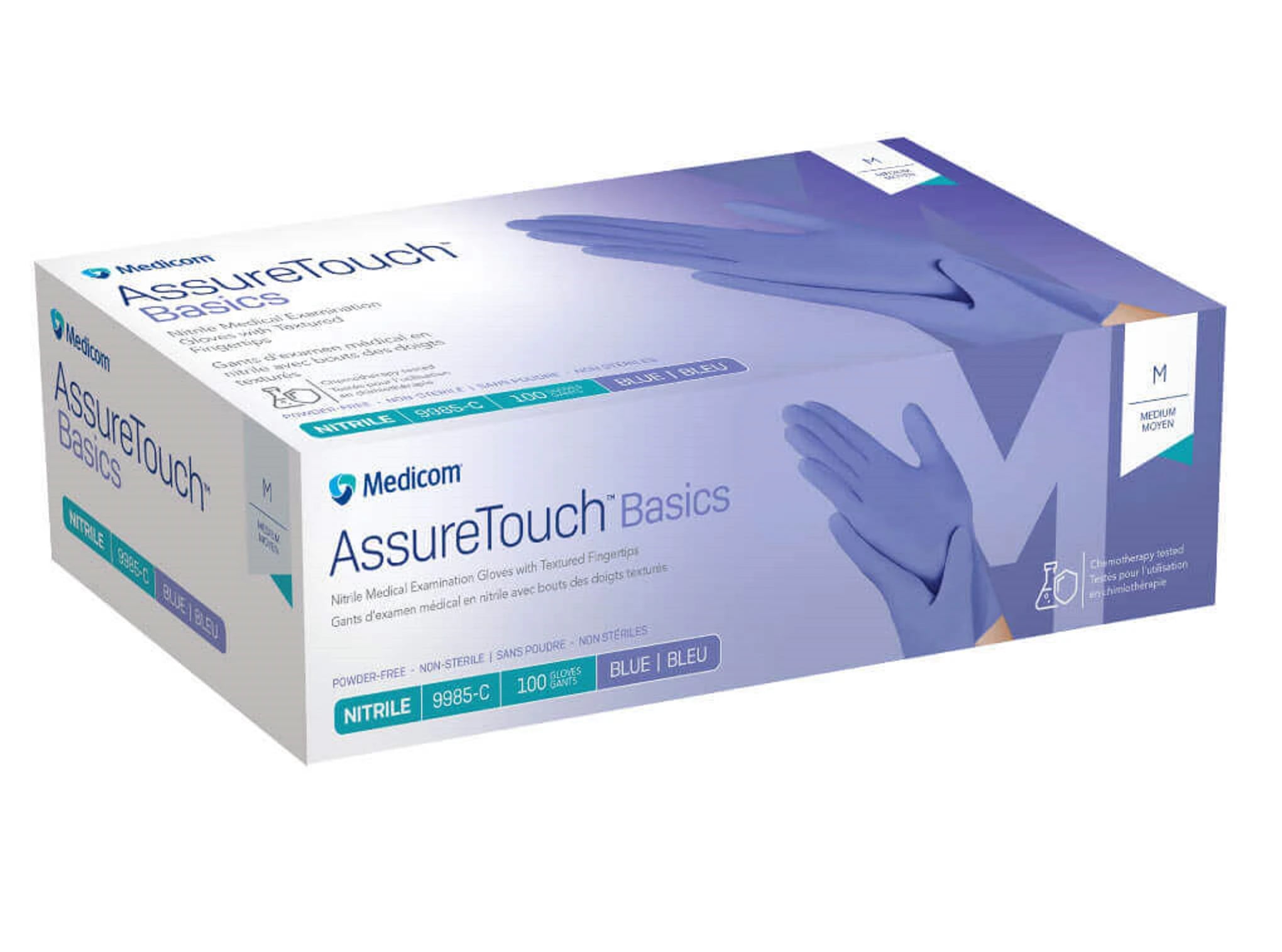 AssureTouch Basics Small Nitrile Examination Gloves, Powder Free, Textured, Blue, Non-Sterile, 100/Box