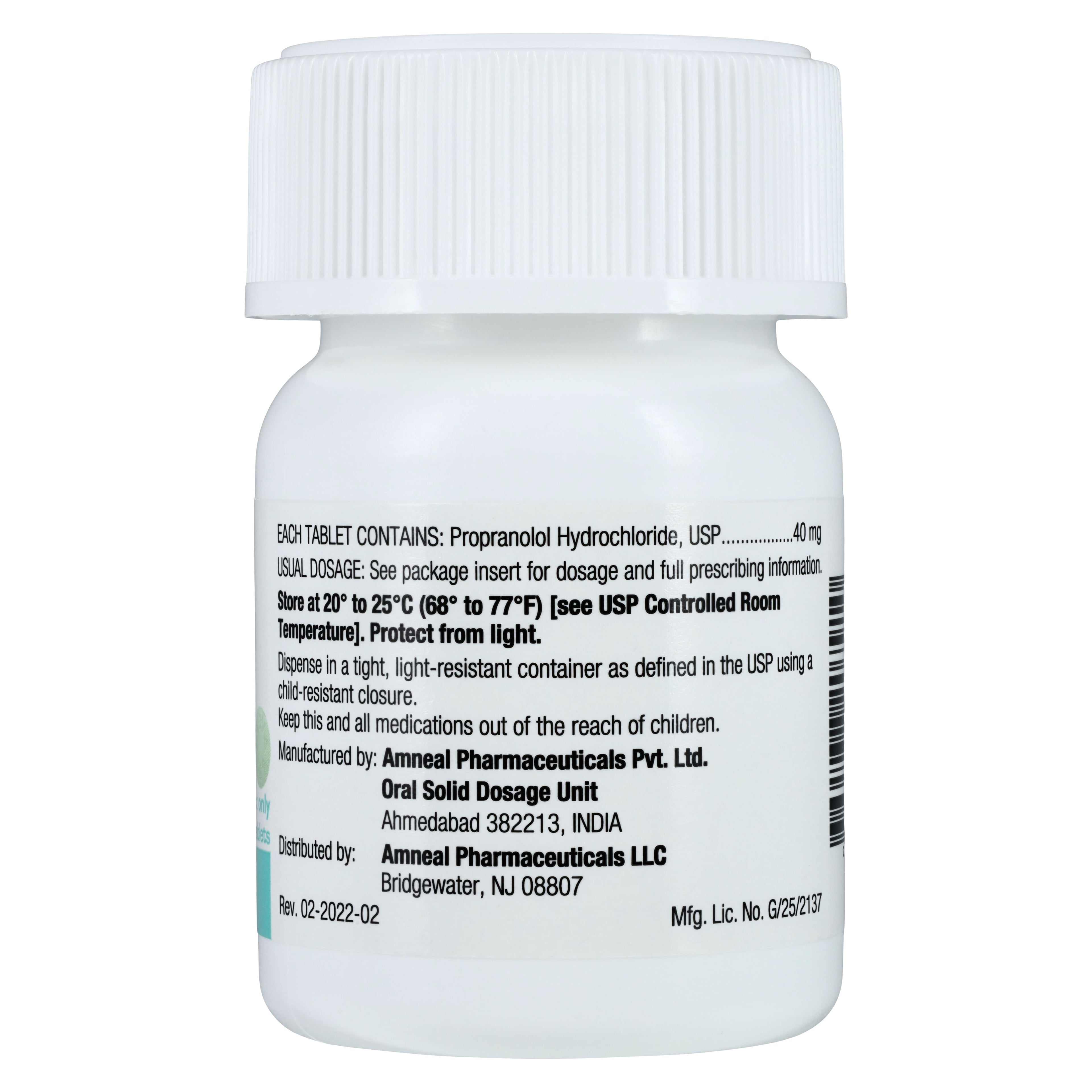 Propranolol HCl Tablets, 40mg, 100/Bottle, Amneal
