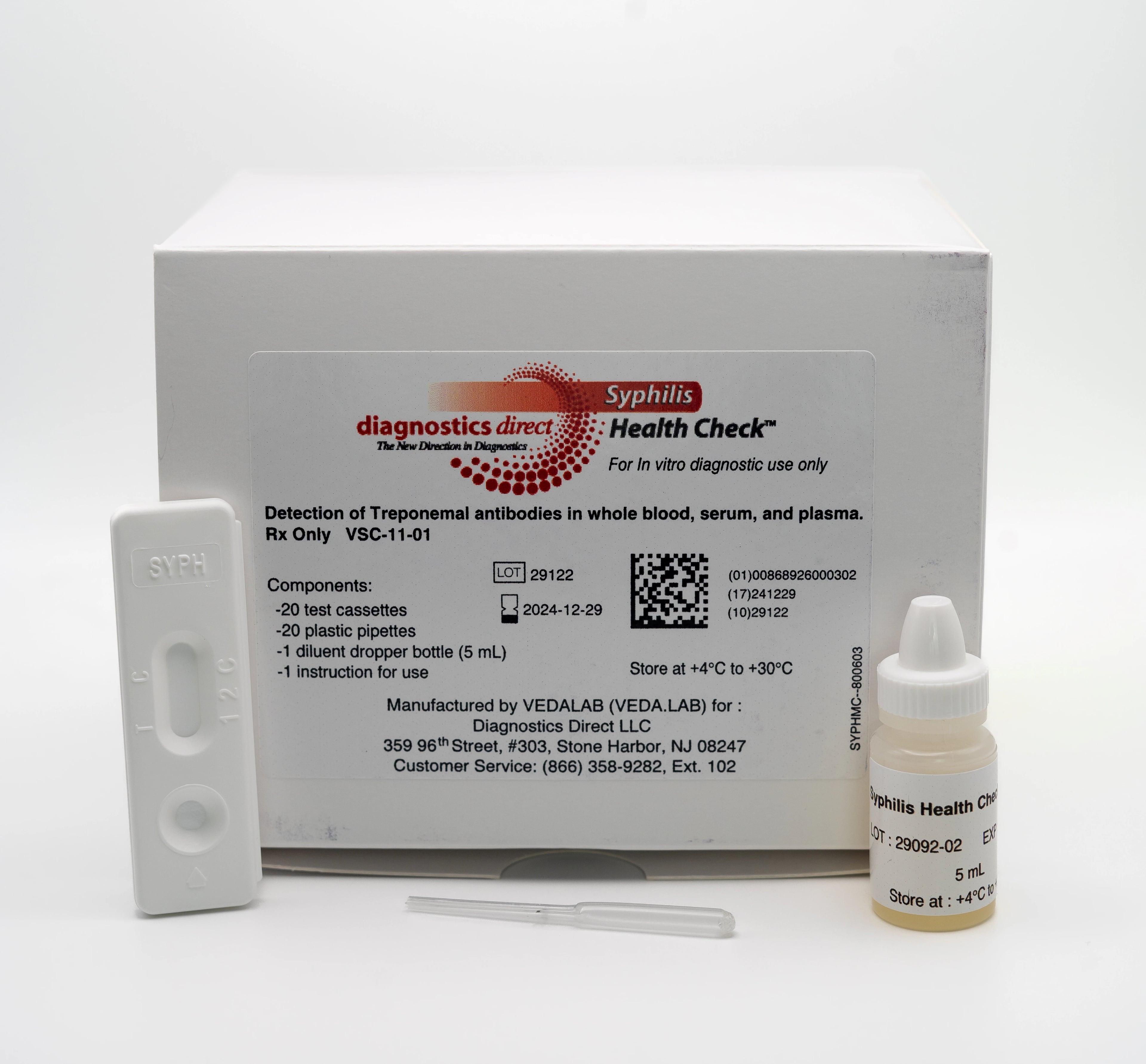 Diagnostics Direct Syphilis Test Kit, CLIA Waived, 20 Tests/Case