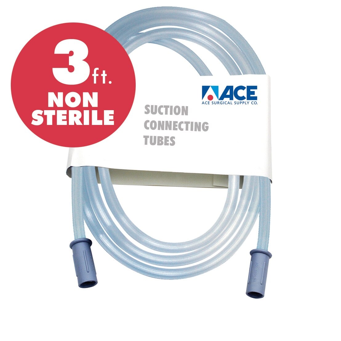 Ace Surgical Suction Tube, Clear, 3 Feet, NS 1/4, Disposable, 50/Case