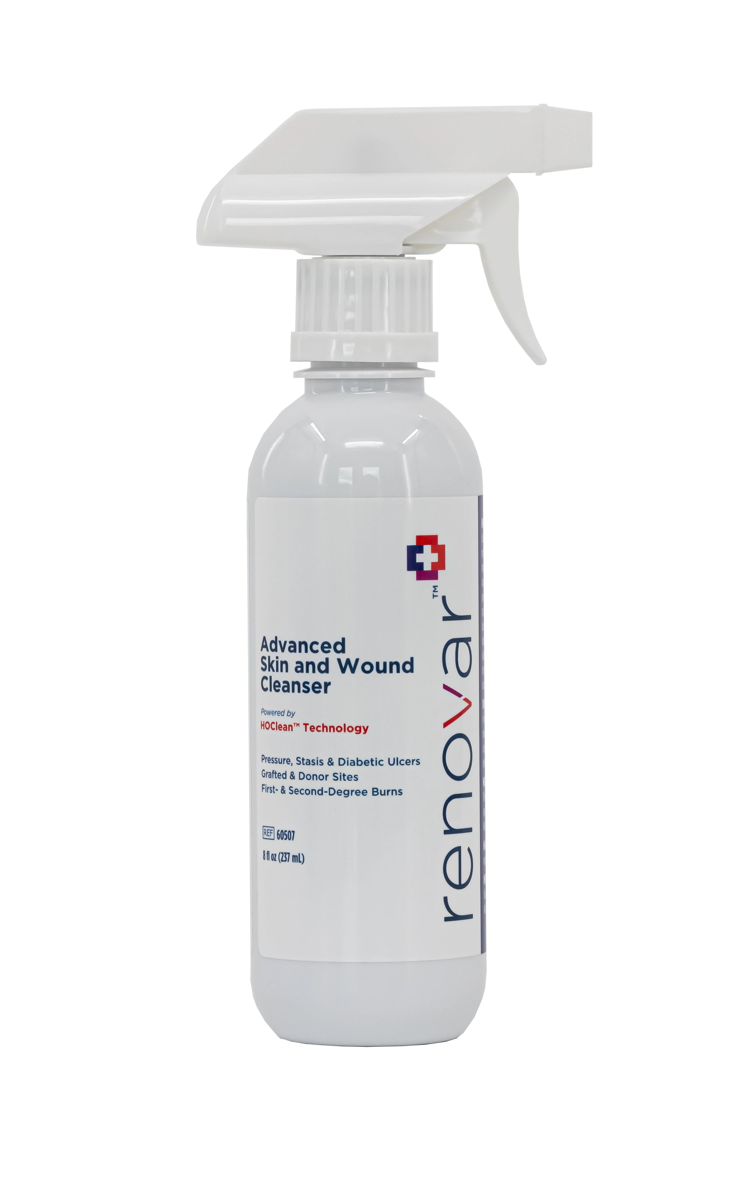 Renovar Wound Cleanser, 8 oz Trigger Spray Bottle, Hypochlorous Acid/Sodium Chloride, Non-Sterile, Clear, Latex-Free, Disposable, 12/Case