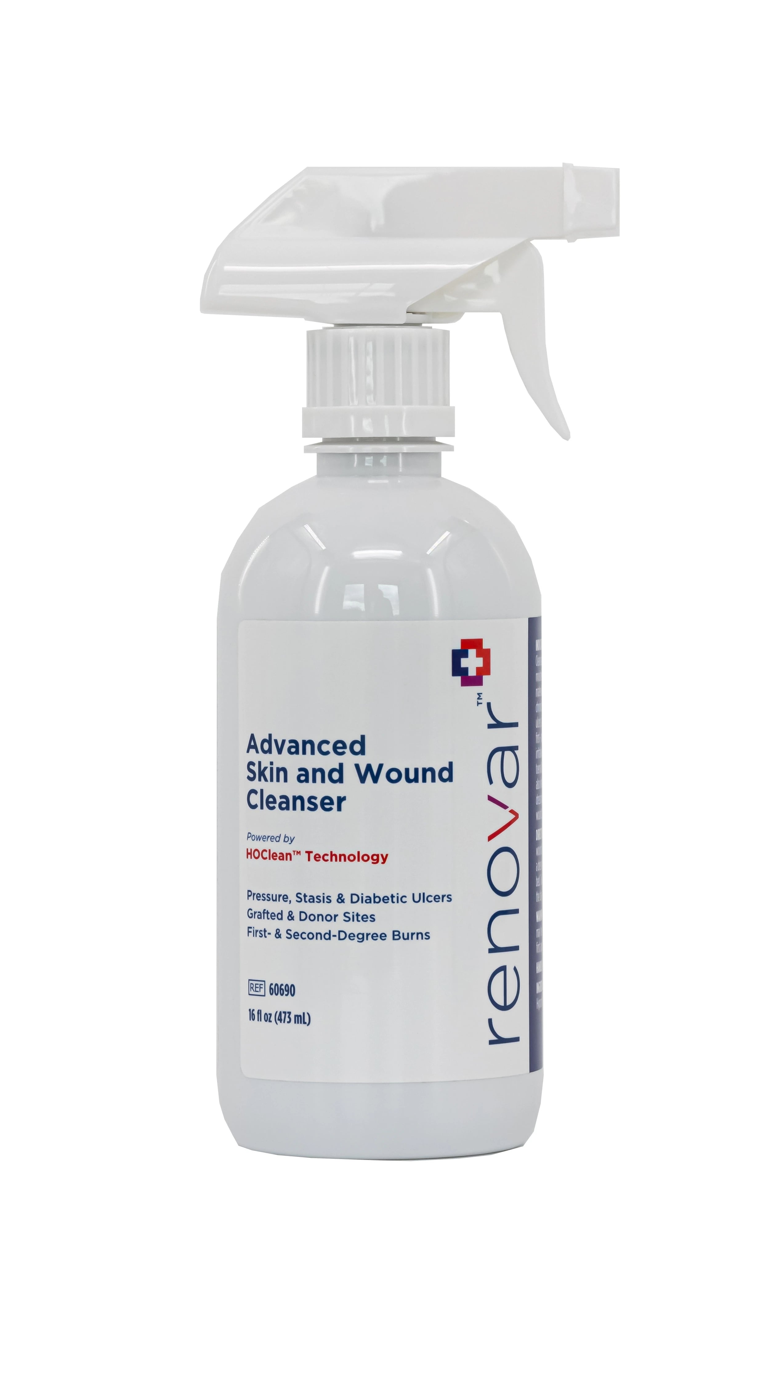 Renovar Wound Cleanser, 16 oz Trigger Spray Bottle, Hypochlorous Acid/Sodium Chloride, Non-Sterile, Clear, Latex-Free, Disposable, 6/Case