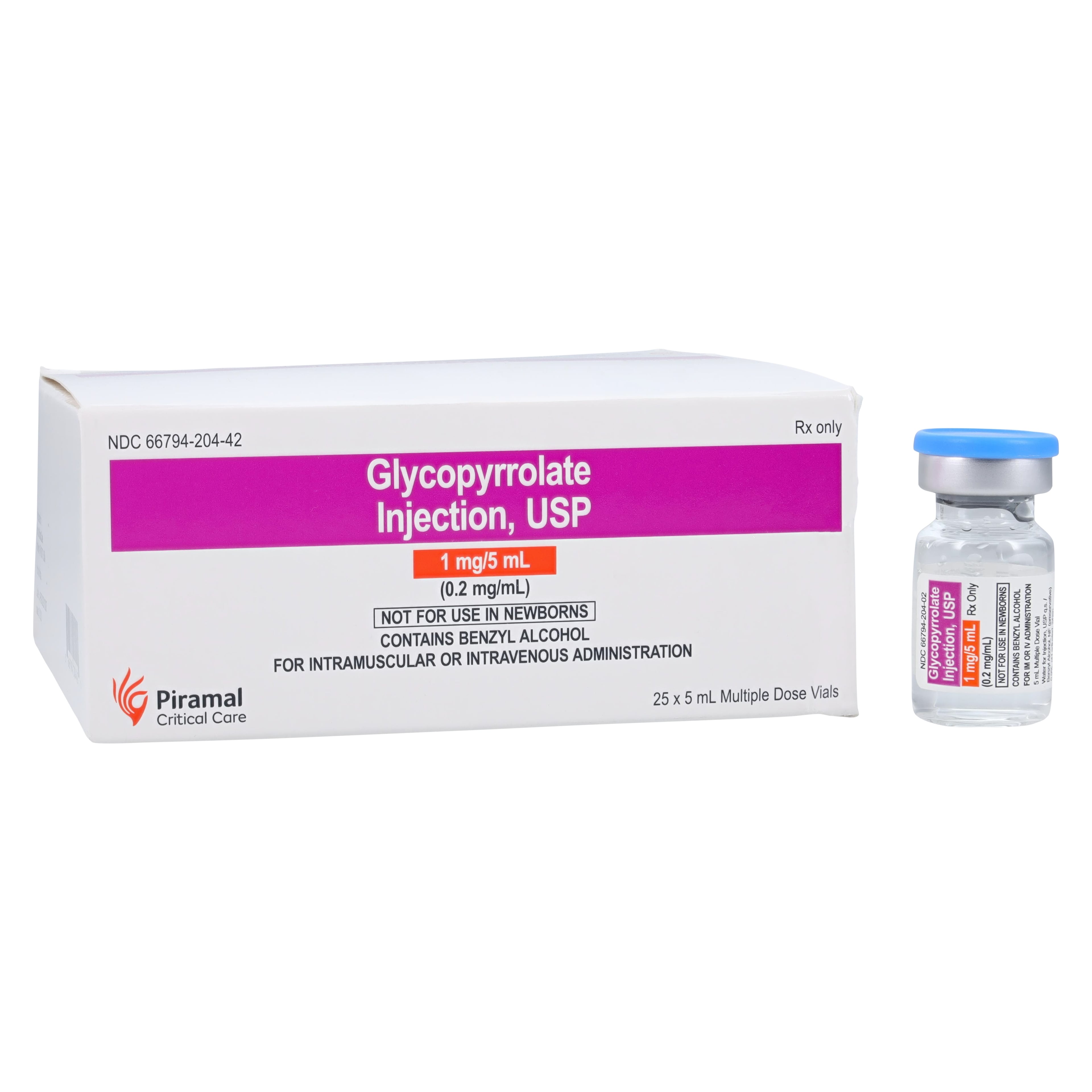 Glycopyrrolate Injection 0.2 mg/mL, 5 mL Multi-Dose Vial, 25/Package (Piramal Critical Care)