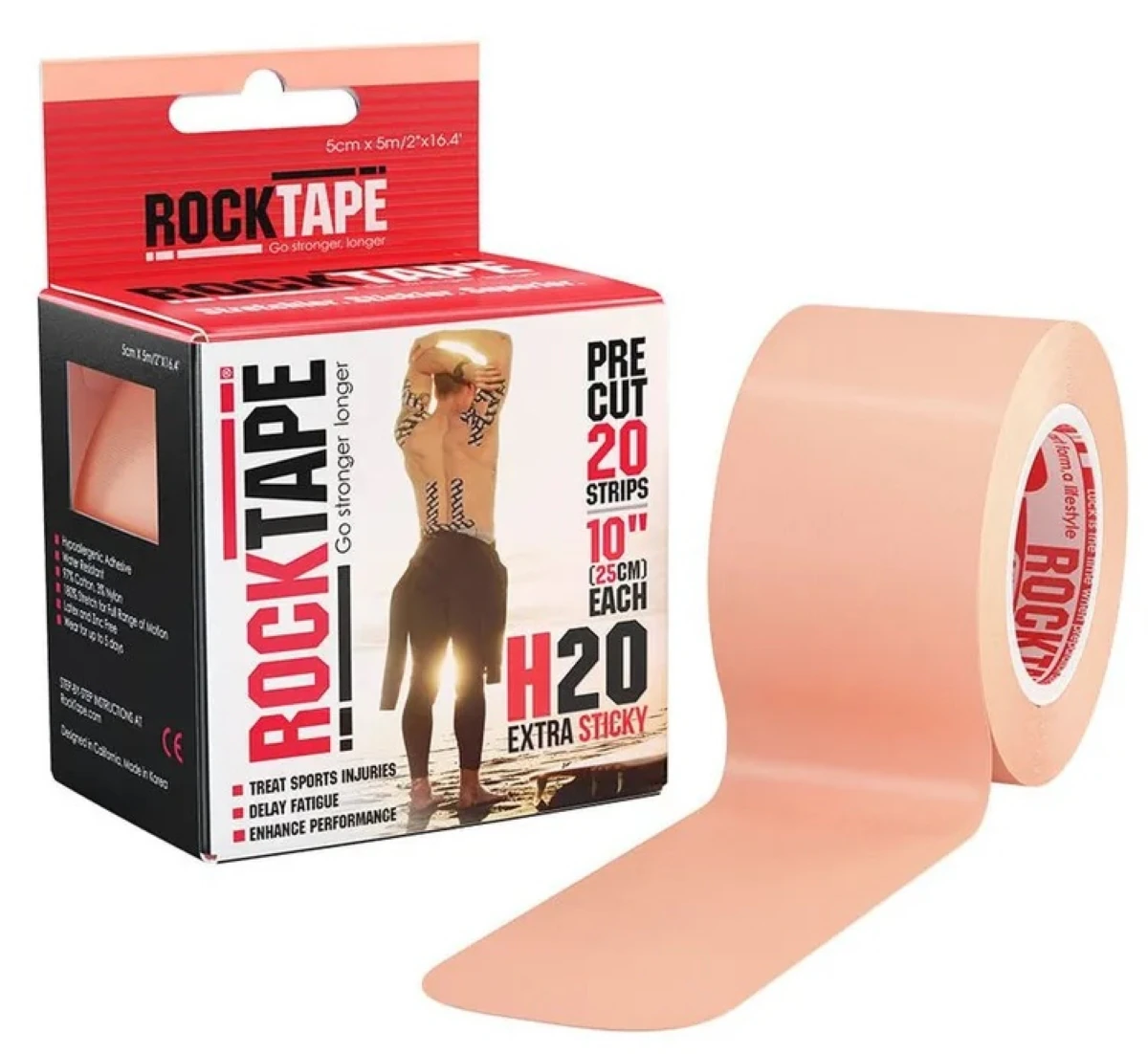 RockTape Kinesiology Tape, 97% Cotton/3% Nylon, 2" x 16.4', Beige, Non-Sterile, Each