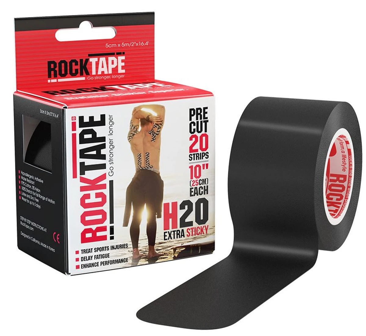 RockTape Kinesiology Tape, 2" x 16.4 ft, Black, Each