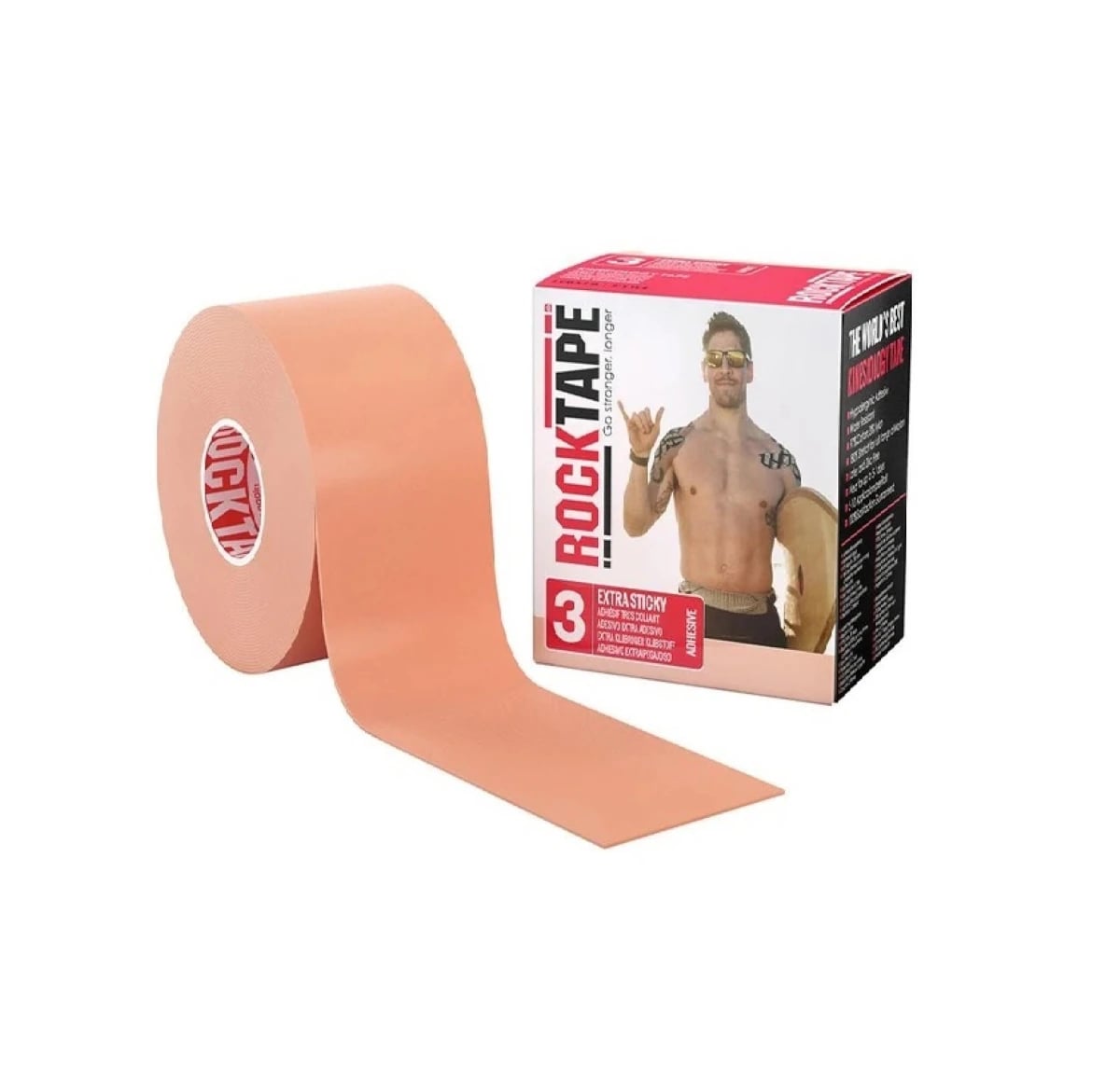 RockTape Kinesiology Tape, 97% Cotton/3% Nylon, 2" x 16.4', Beige, Each