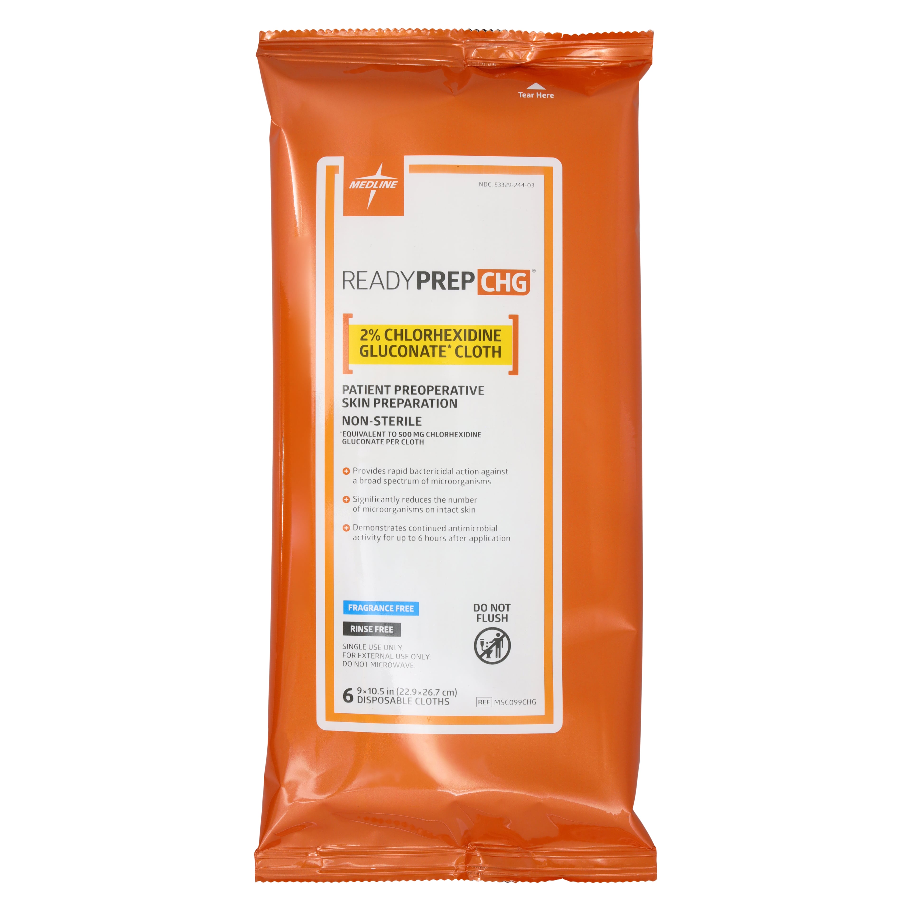 Medline ReadyPrep CHG 2% Wet Skin Prep Cloth, Non-Woven, Non-Sterile, White, 9x10.5"