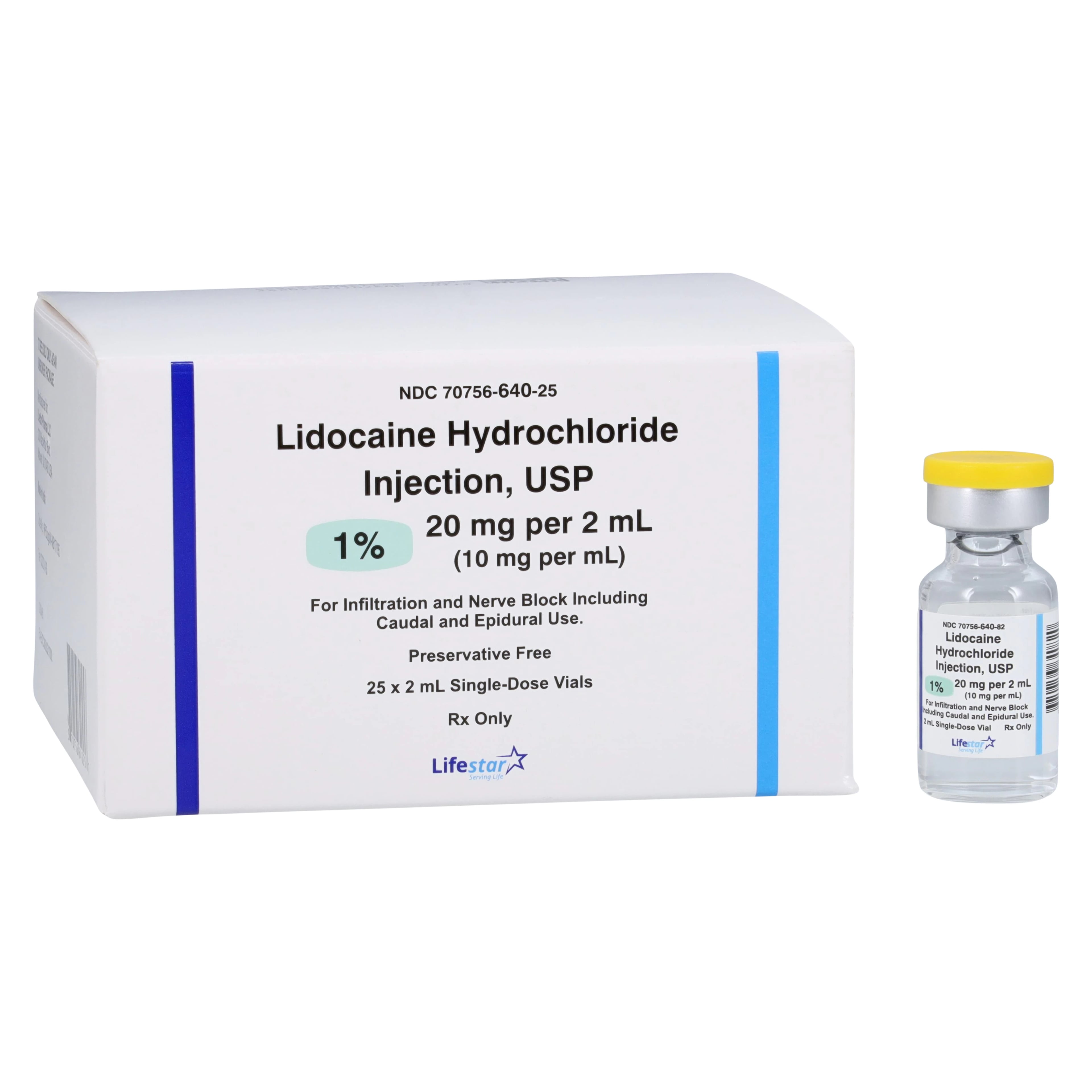 Lidocaine HCl Injection 1% SDV 2mL, 25/Package