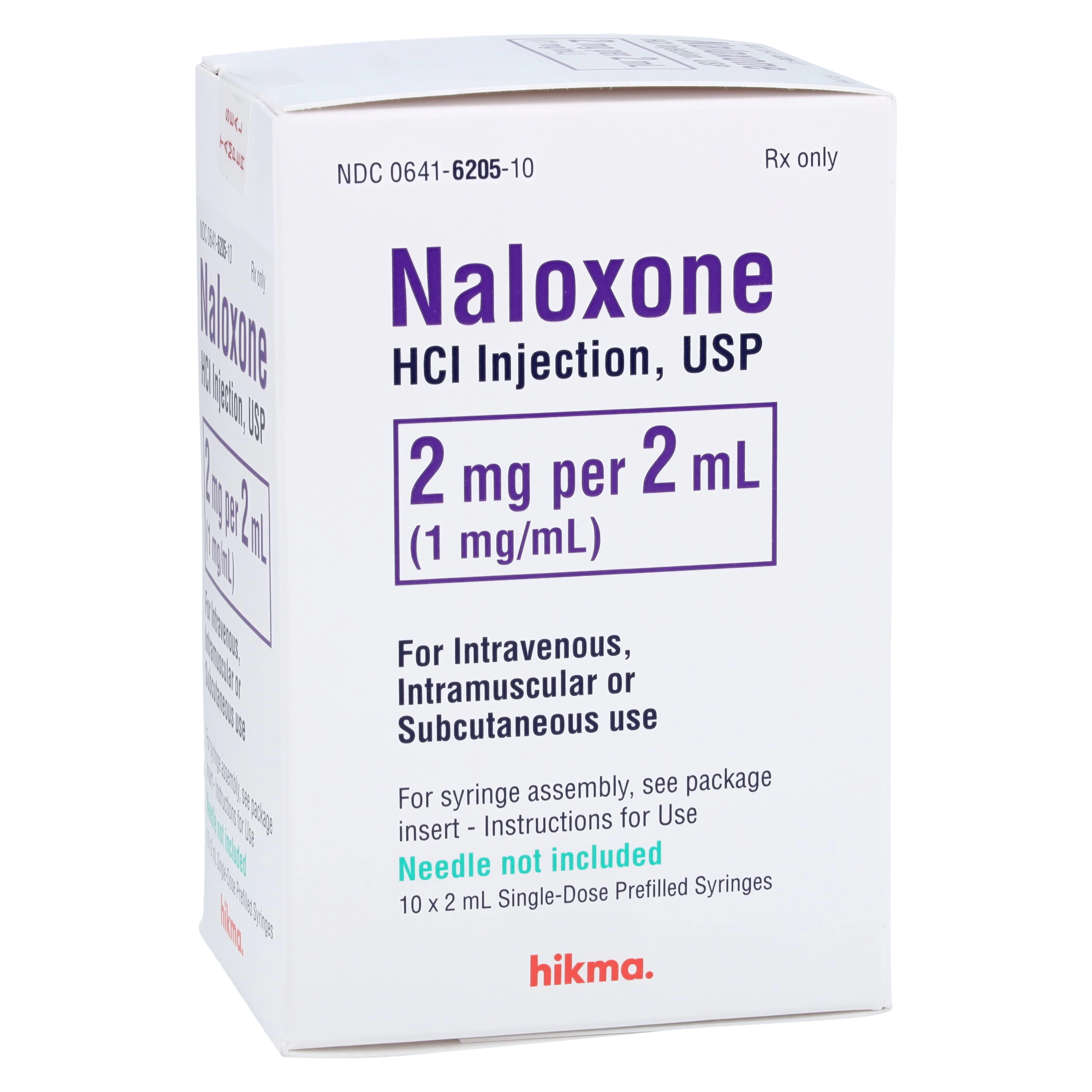 Naloxone HCl Injection 1mg/mL Prefilled Syringe, No Needle, 2mL, 10/Package