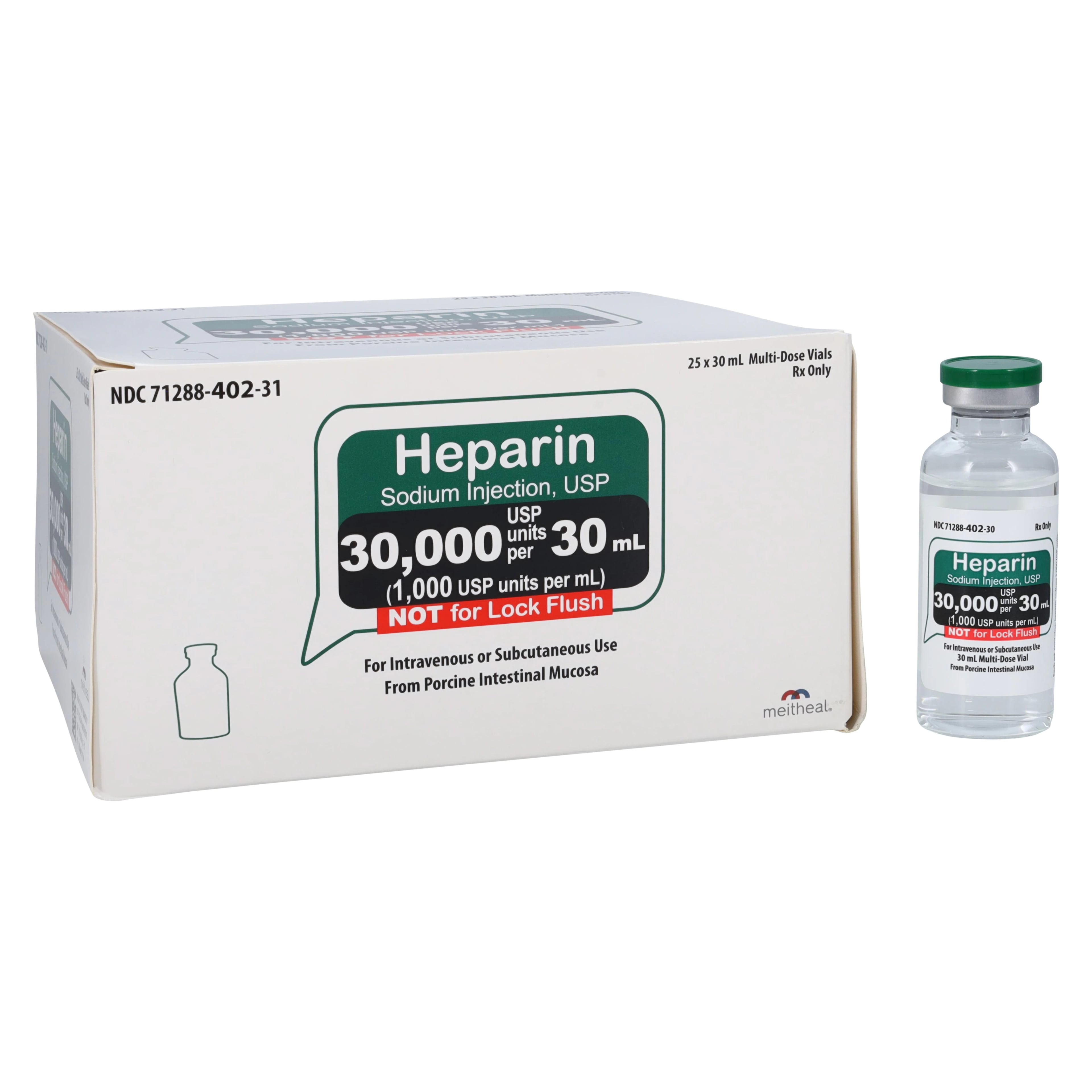 Heparin Sodium (Pork) Injection, 1,000 USP Units/mL, 30 mL Multiple-Dose Vial, 25/Package, Meitheal Pharmaceuticals