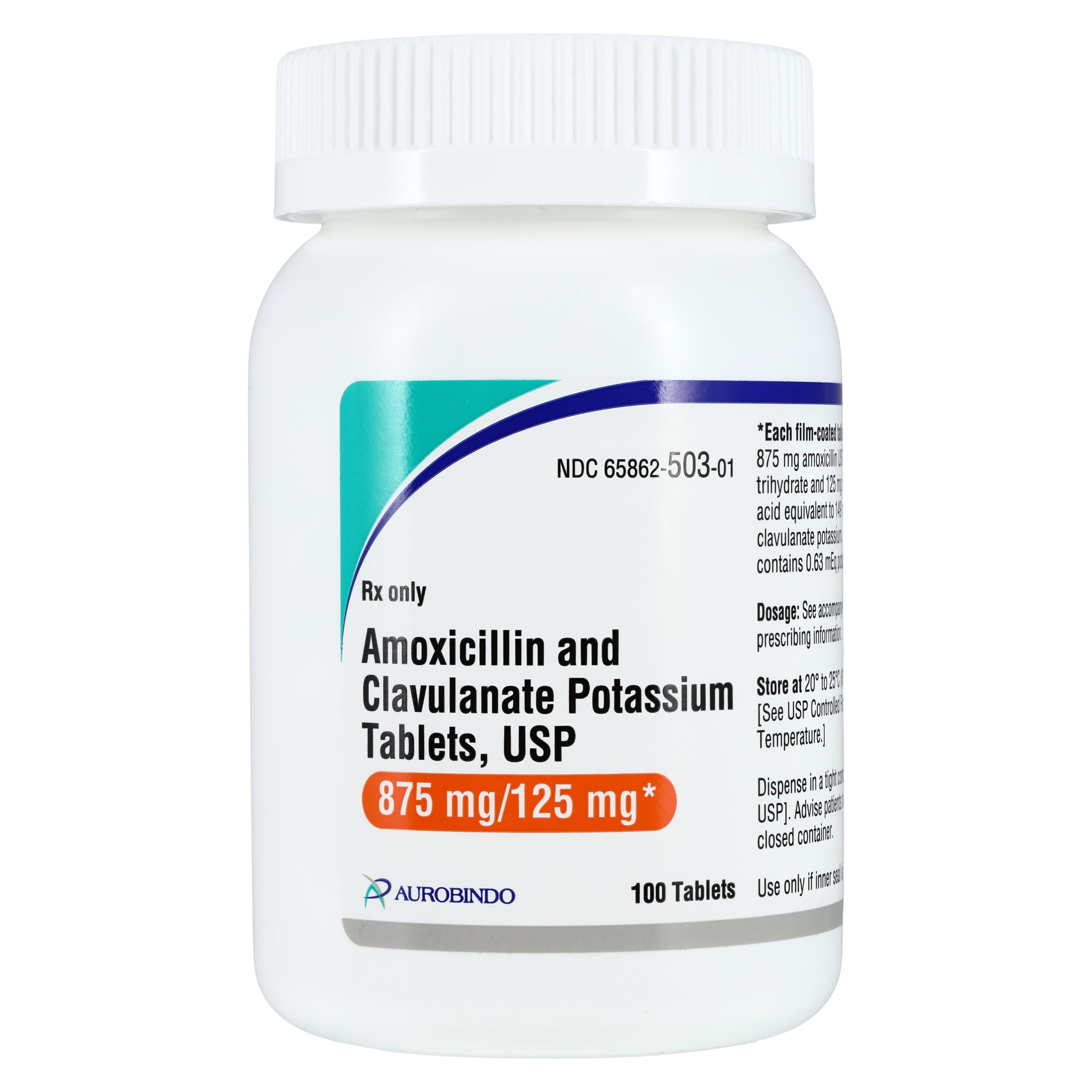 Amoxicillin/Clavulanate Tablets, 875mg/125mg, 100/Bottle