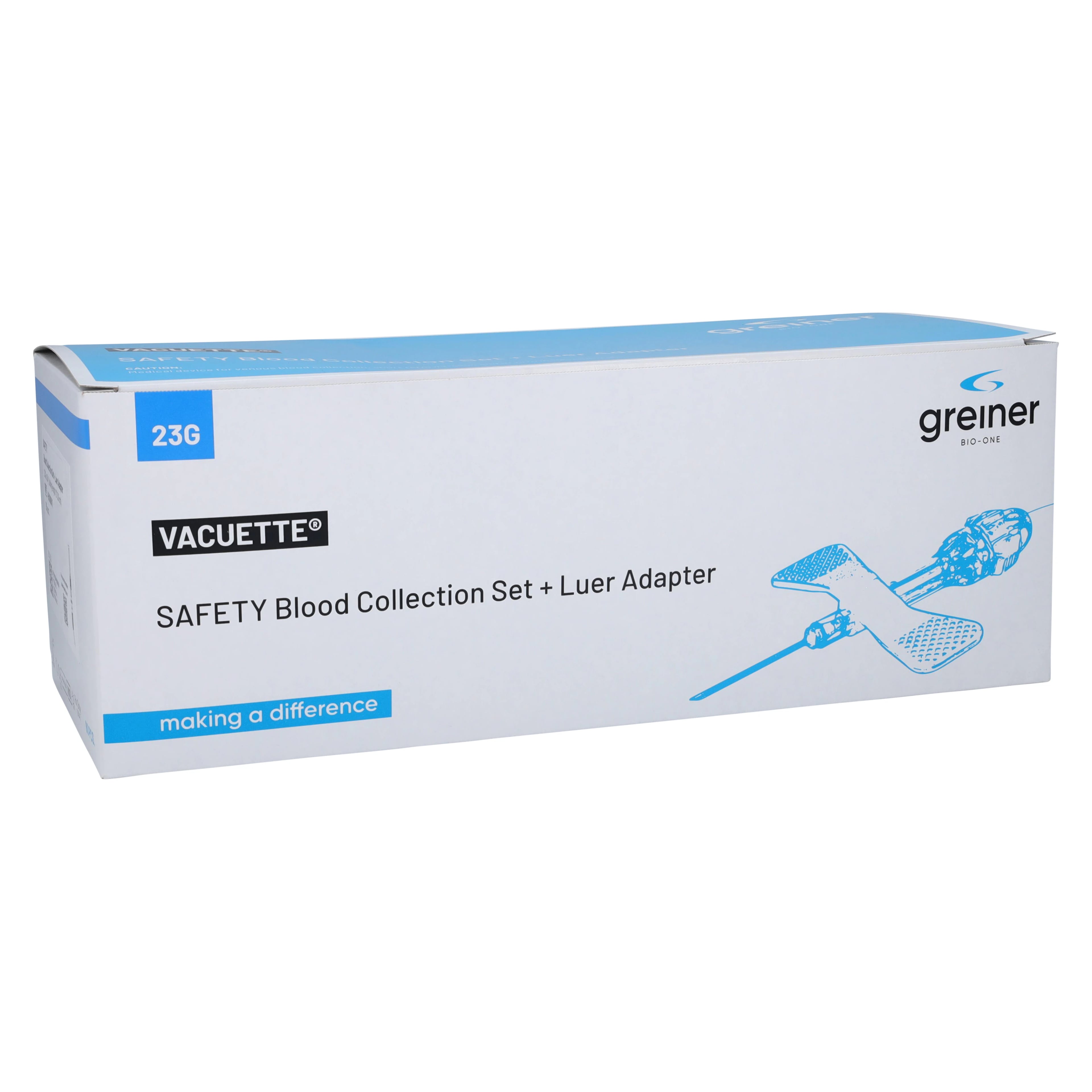 Vacuette Blood Collection Set, 23G x 30cm, Safety Blue, 90/Box