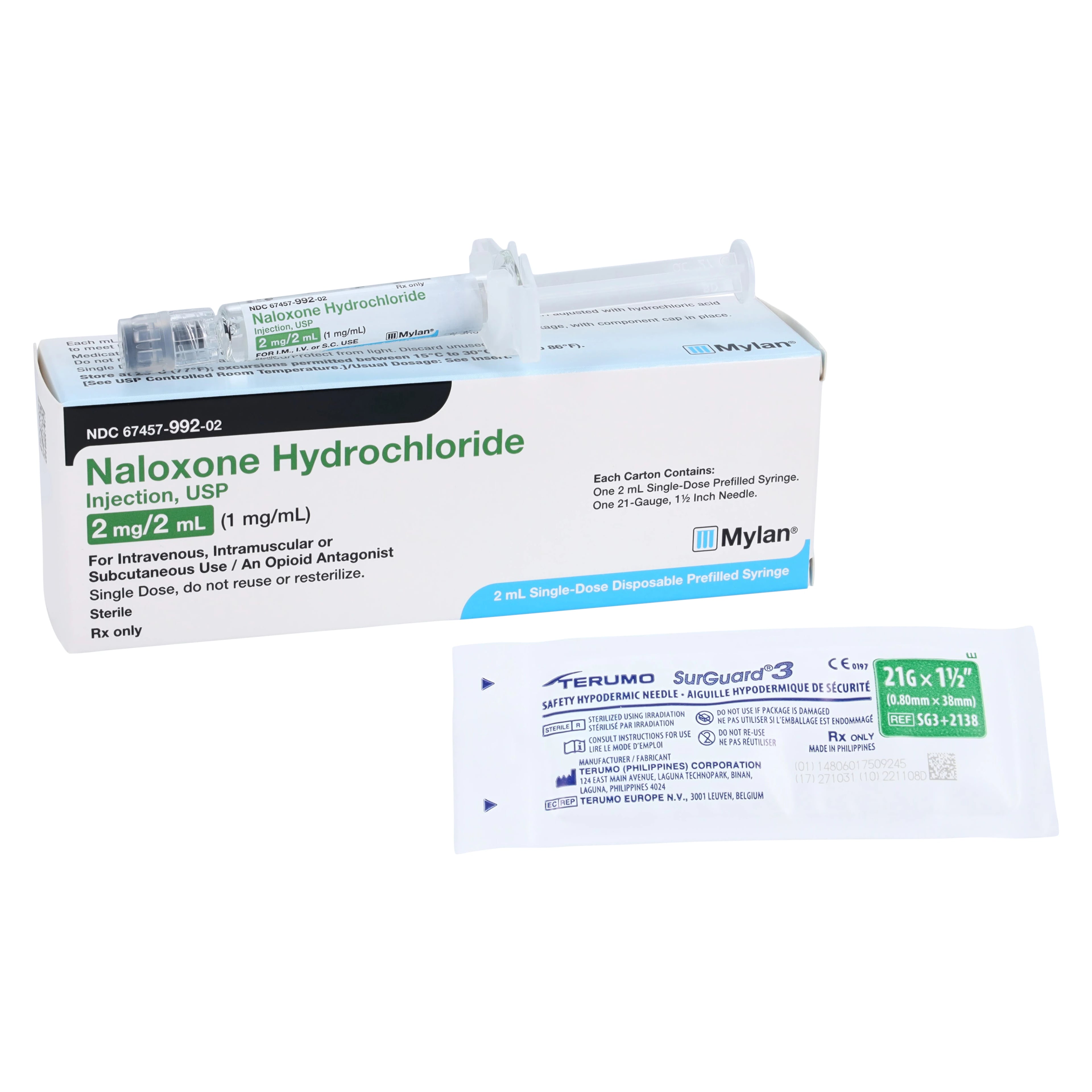 Naloxone HCl Injection 1mg/mL Prefilled Syringe, 21G x 1.5", 2mL, Each