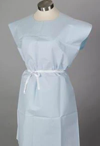 Encore Patient Exam Gown, Tissue/Poly/Tissue, Fluid Resistant, Short Sleeves, Medium, Blue, 30" x 42", 50/Case