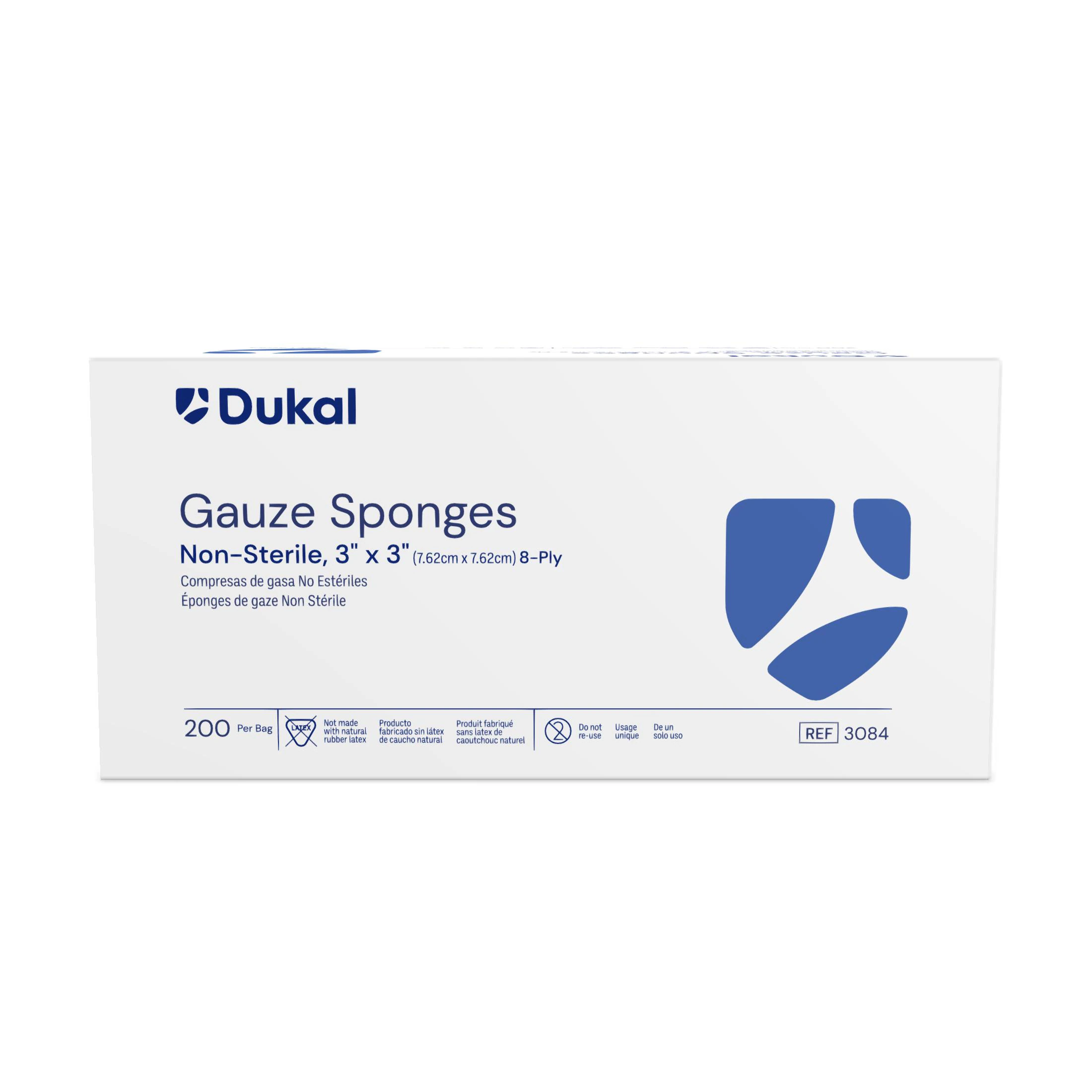 Dukal Gauze Sponge, Non-Sterile, 8-Ply, 3x3", 100% Woven Cotton, Latex-Free