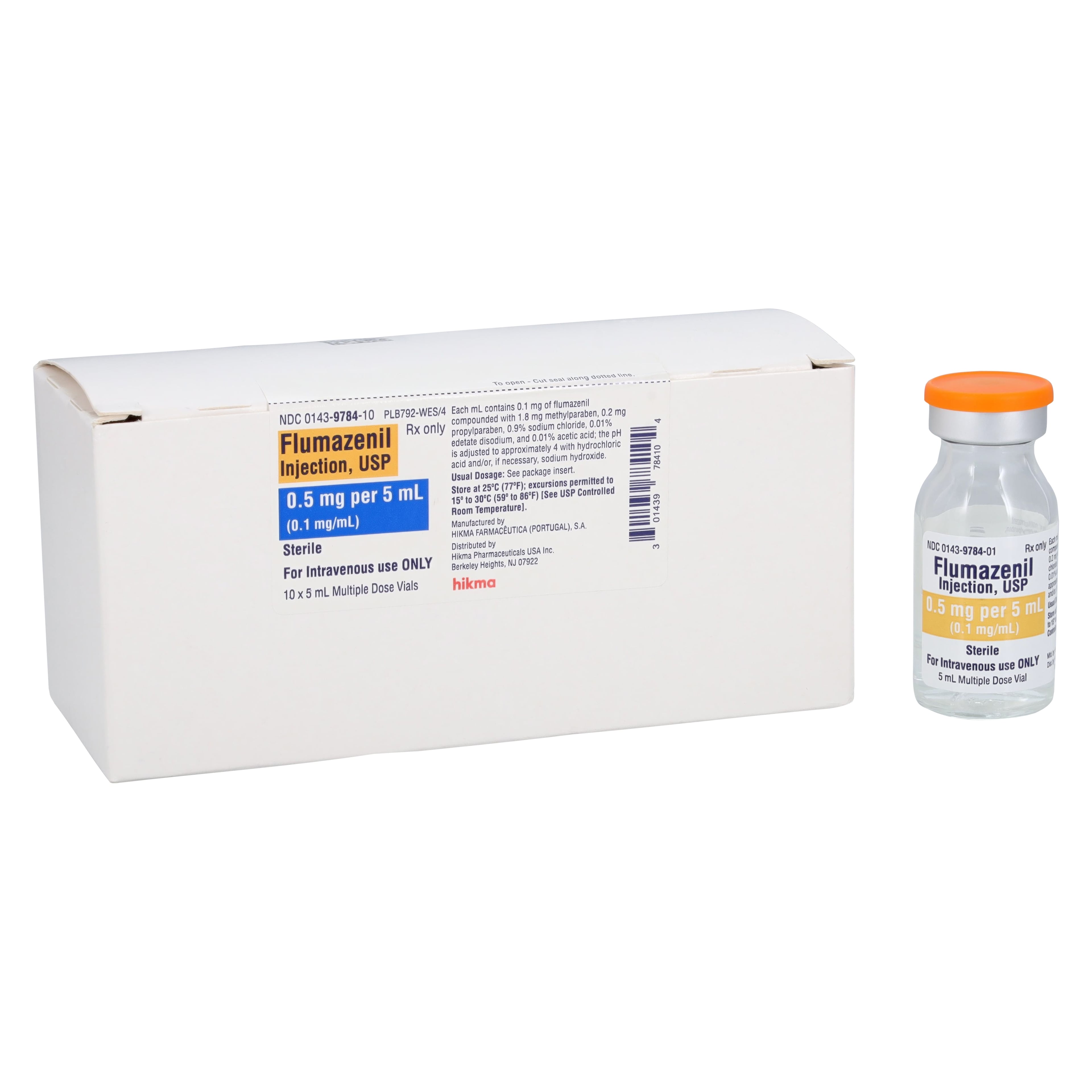 Flumazenil Injection 0.1mg/mL, MDV, 5mL, 10/Package, Hikma Pharmaceuticals