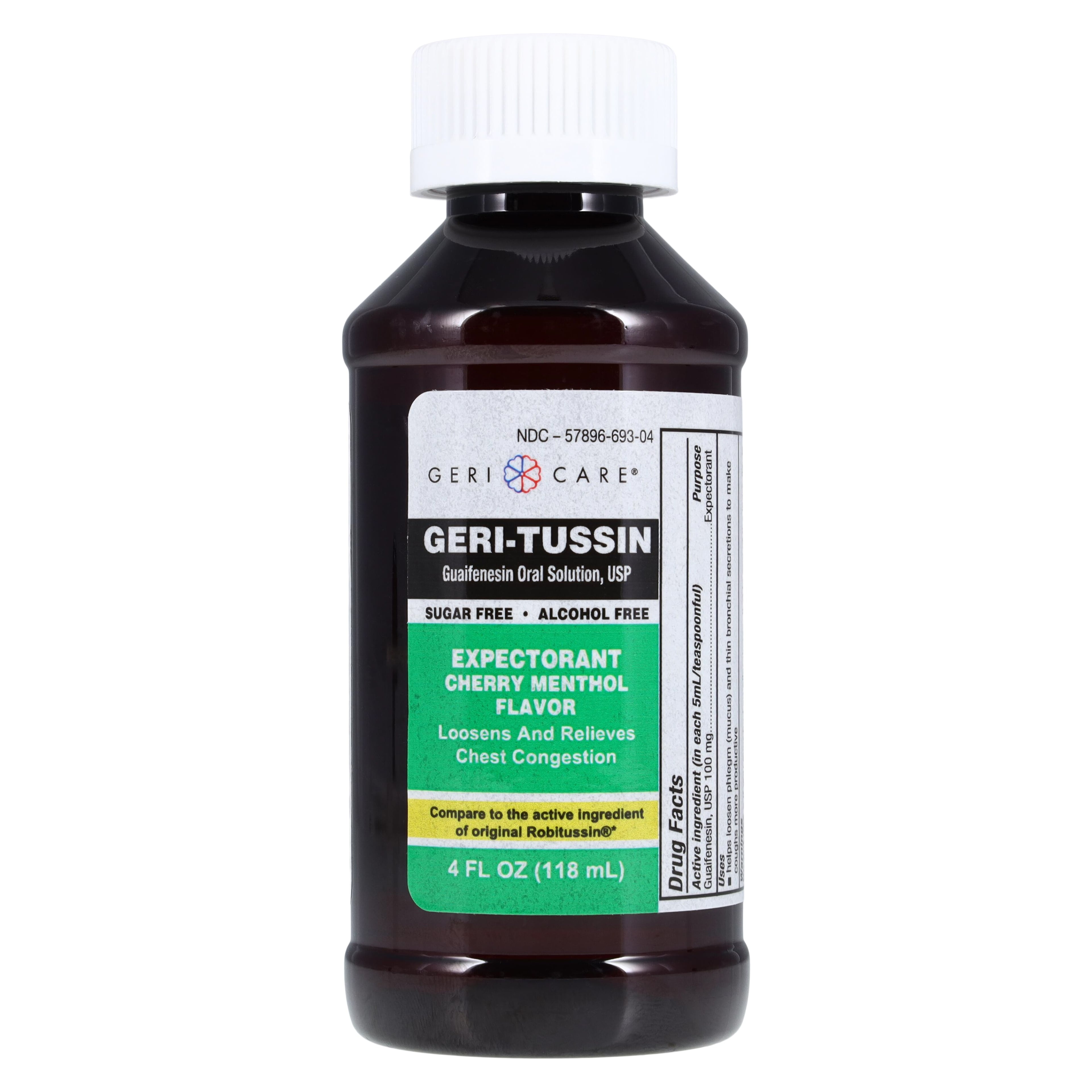 Geri-Tussin Guaifenesin Oral Syrup, Sugar Free, Alcohol Free, 100mg/5mL, Cherry Menthol, 4oz Bottle, 01KT0J032N1DT3KH4W811JVRR5