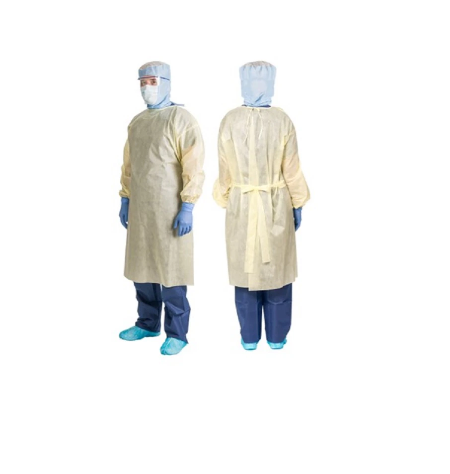 Precept Disposable Isolation Gown, AAMI Level 2, SMS, Large, Yellow, 45x55", Non-Sterile, Full Coverage, Neck Ties, Elastic Knit Cuff, 100/Case