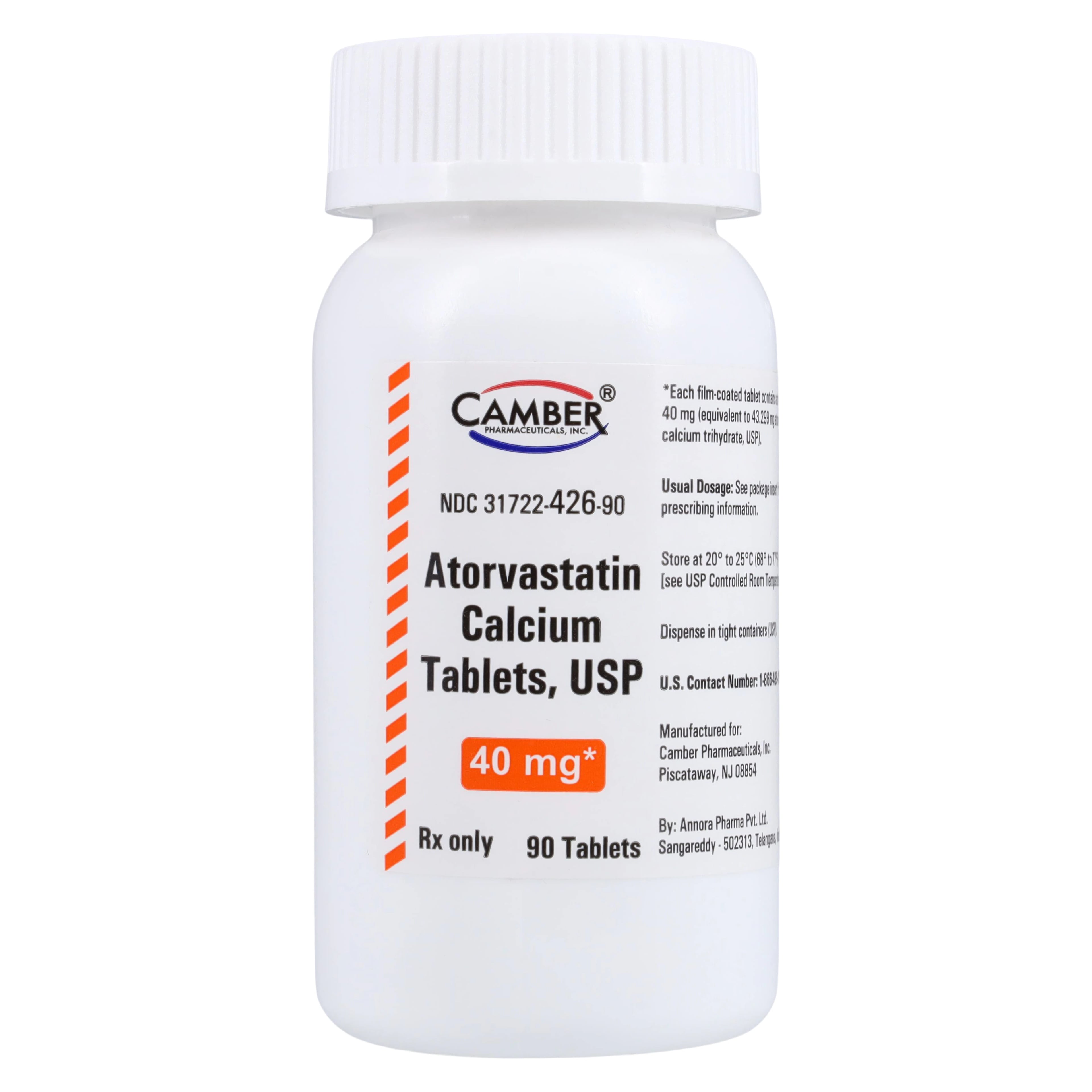 Atorvastatin Calcium Tablets, 40mg, 90/Bottle, Camber Pharmaceuticals