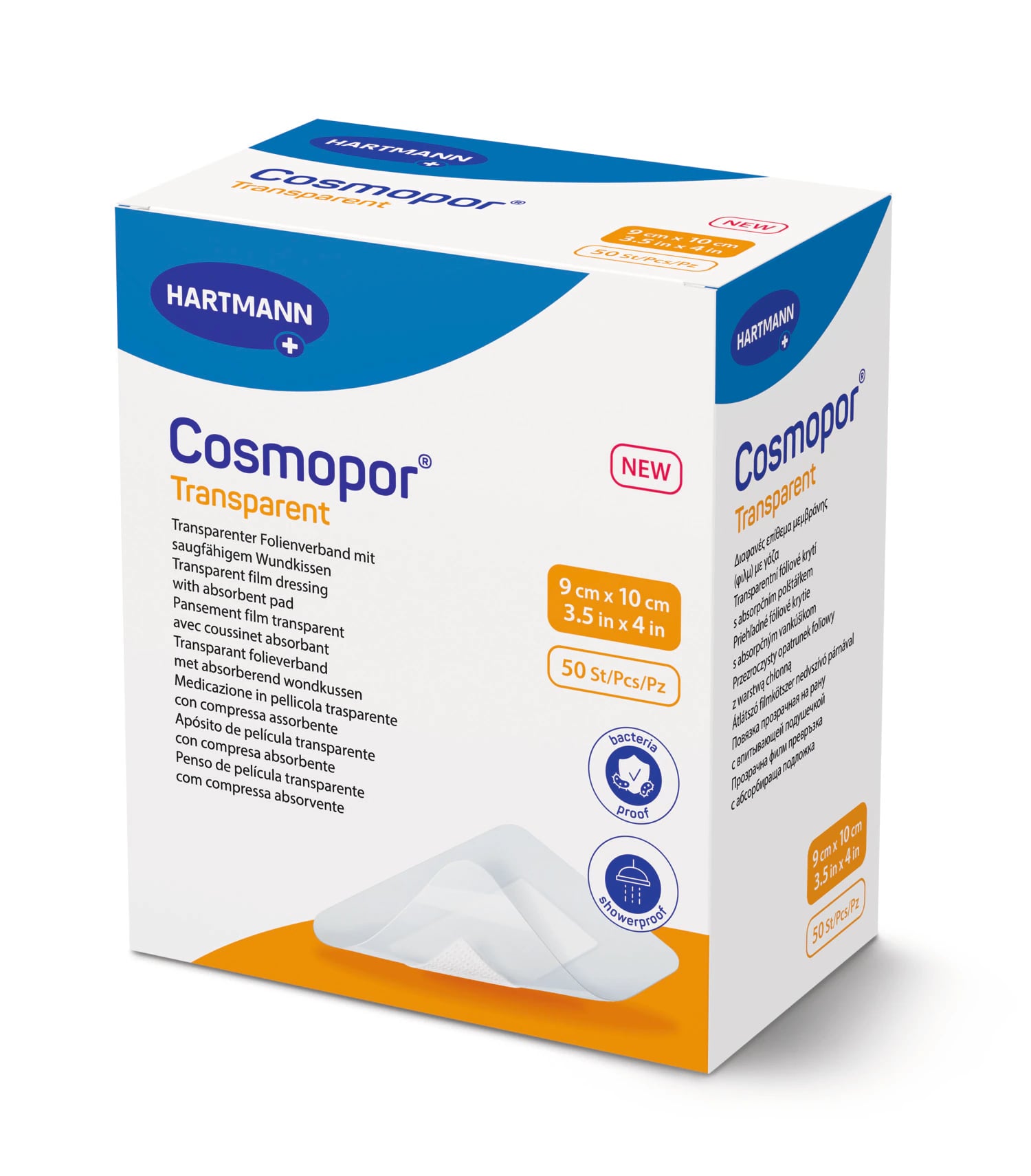 Hartmann Cosmopor Transparent Dressing, Polyurethane Film, Sterile, Rectangle, Self-Adhesive, 3.5" x 4"