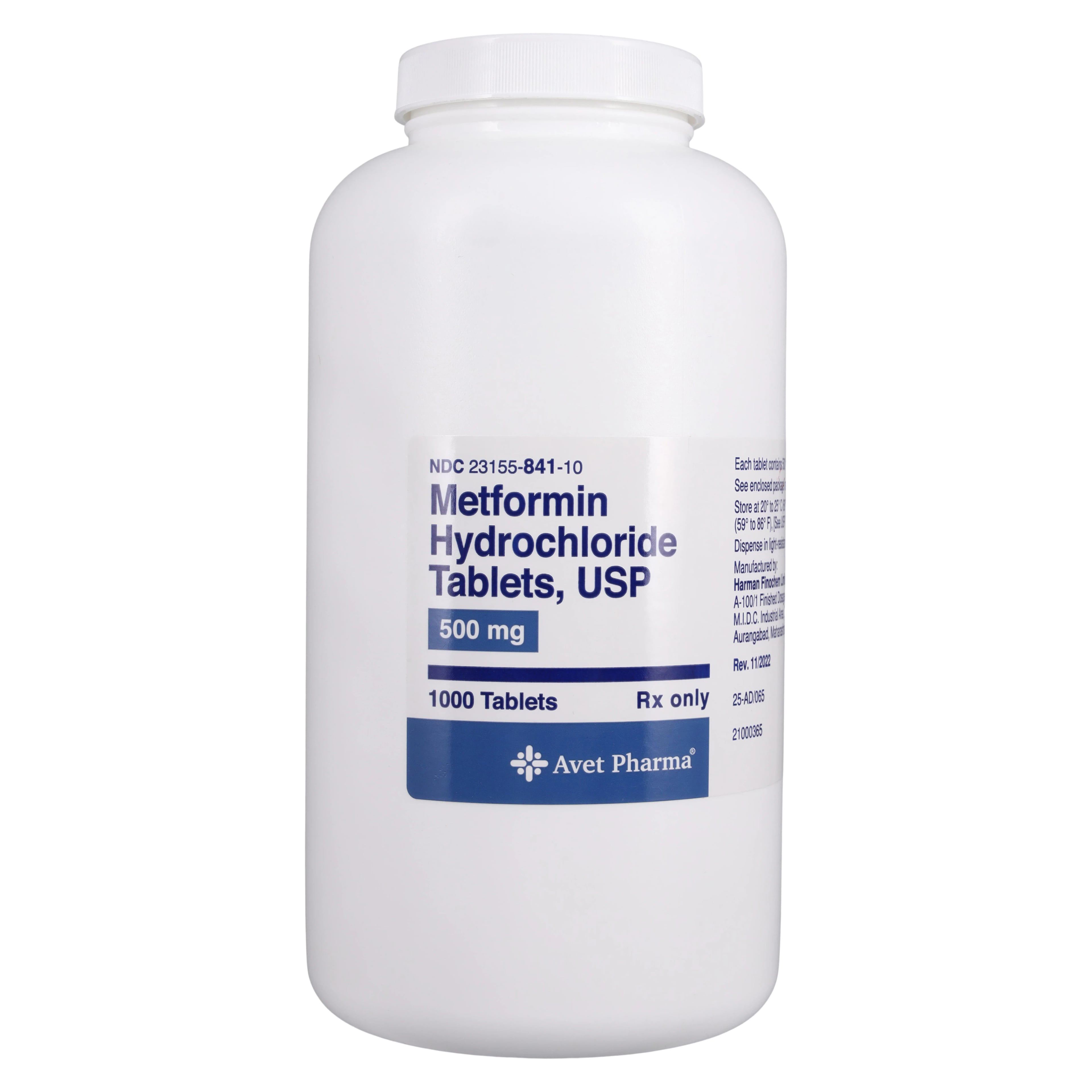 Metformin HCl Tablets 500mg, 1000/Bottle, Heritage Pharmaceuticals