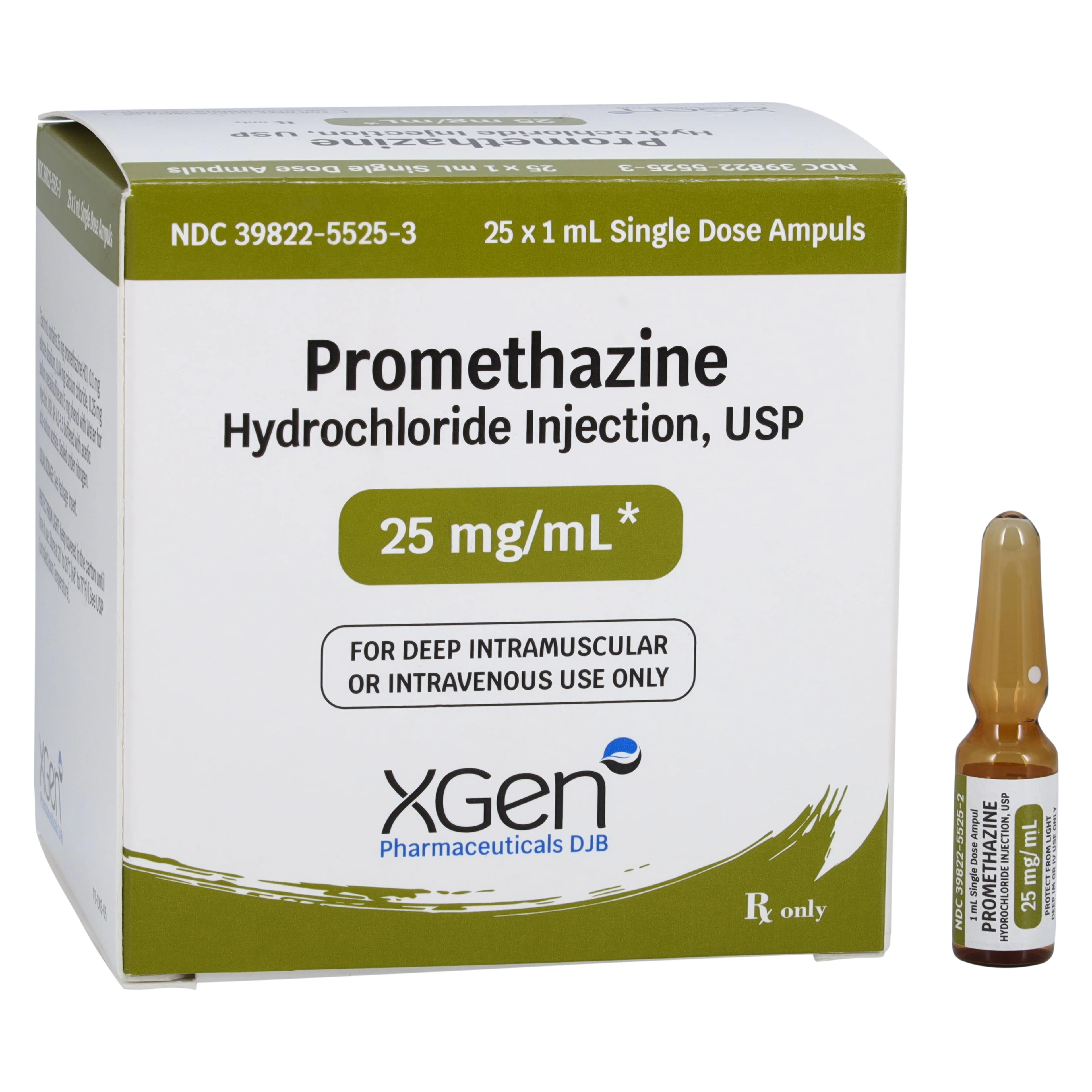 Promethazine HCl Injection 25mg/mL Ampule 1mL, 25/Package