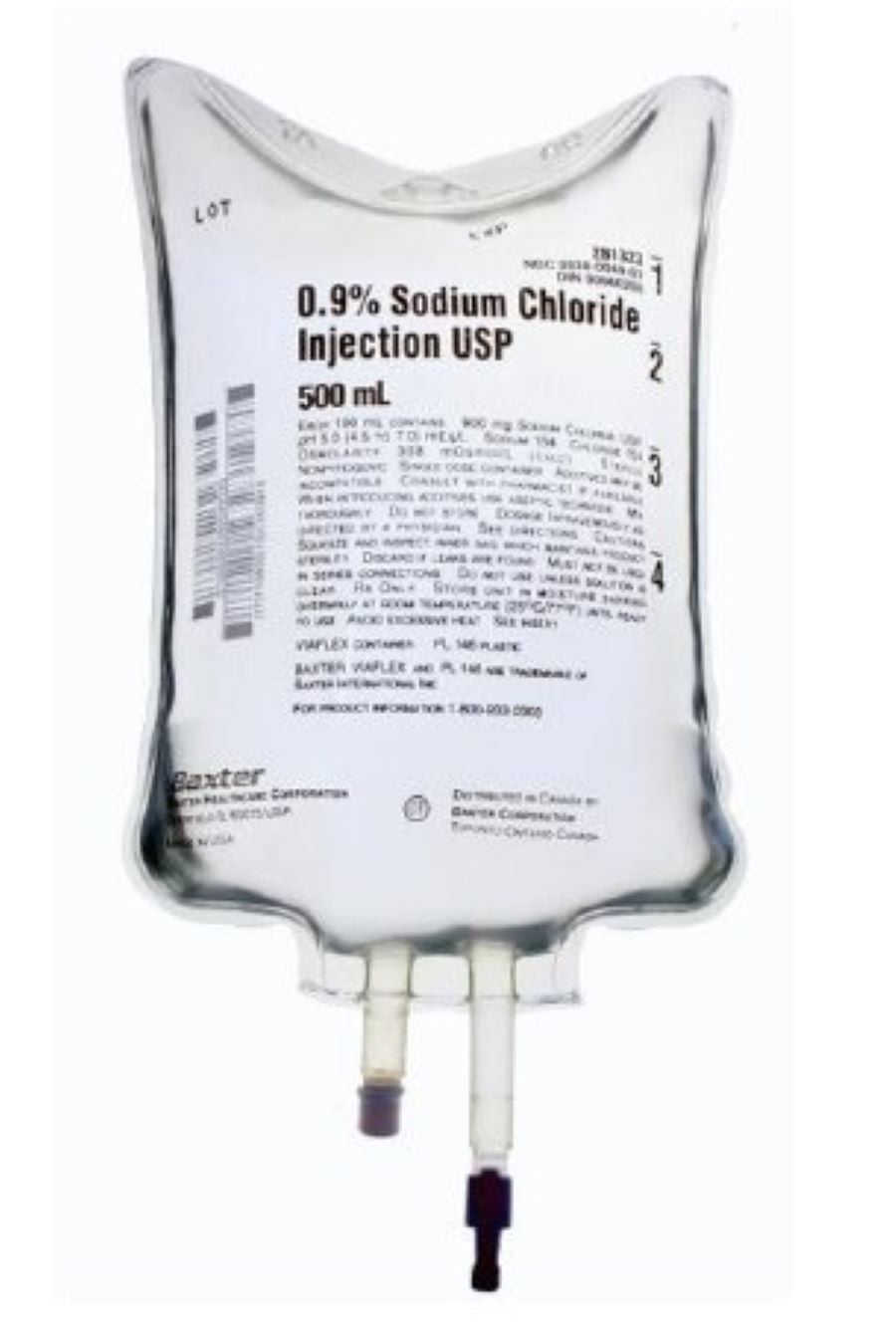 Baxter Viaflex Sodium Chloride 0.9% Injection USP, 500 mL IV Plastic Container, 24/Case