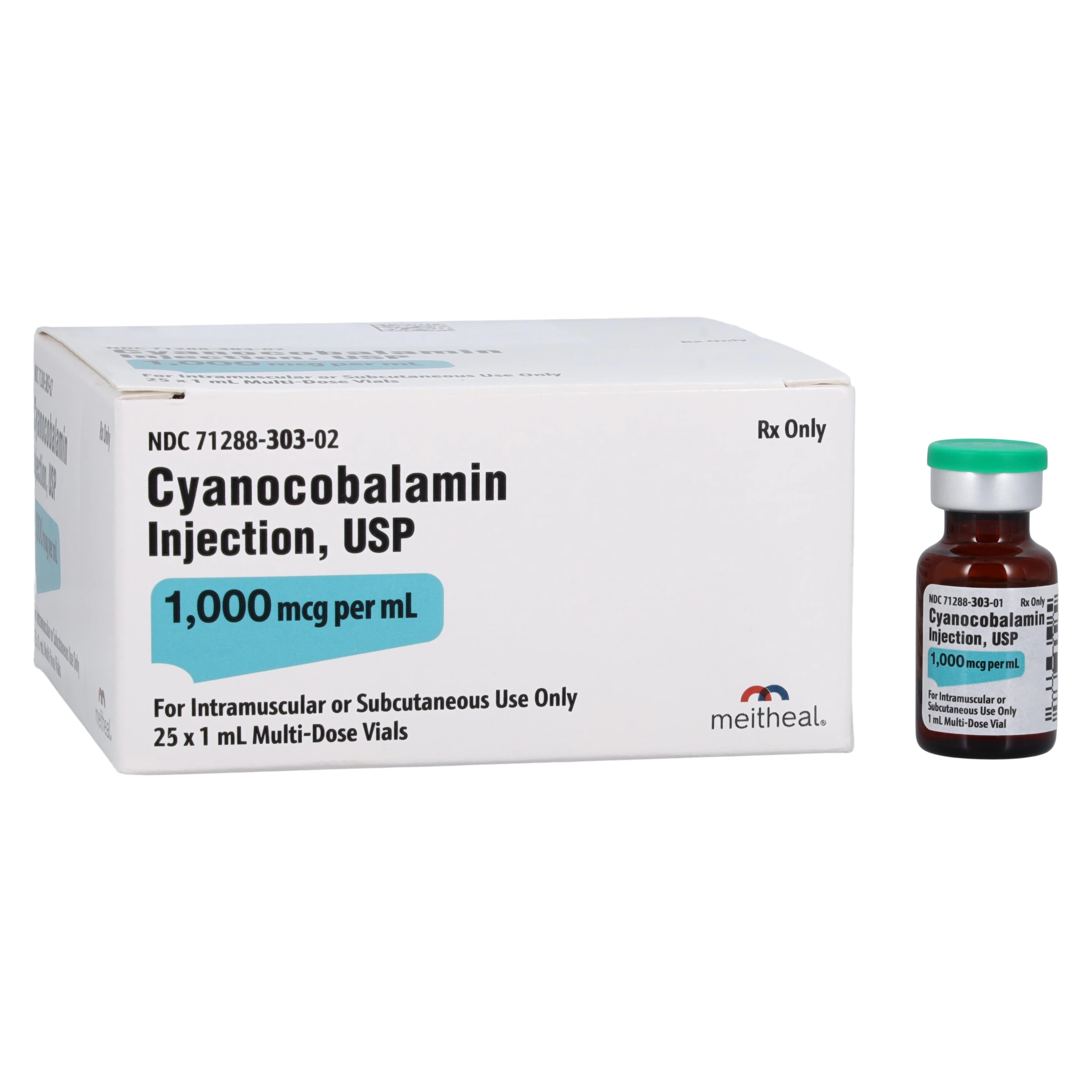Cyanocobalamin (Vitamin B12) Injection, 1000 mcg/mL, MDV 1 mL, 25/Package, Meitheal Pharmaceuticals