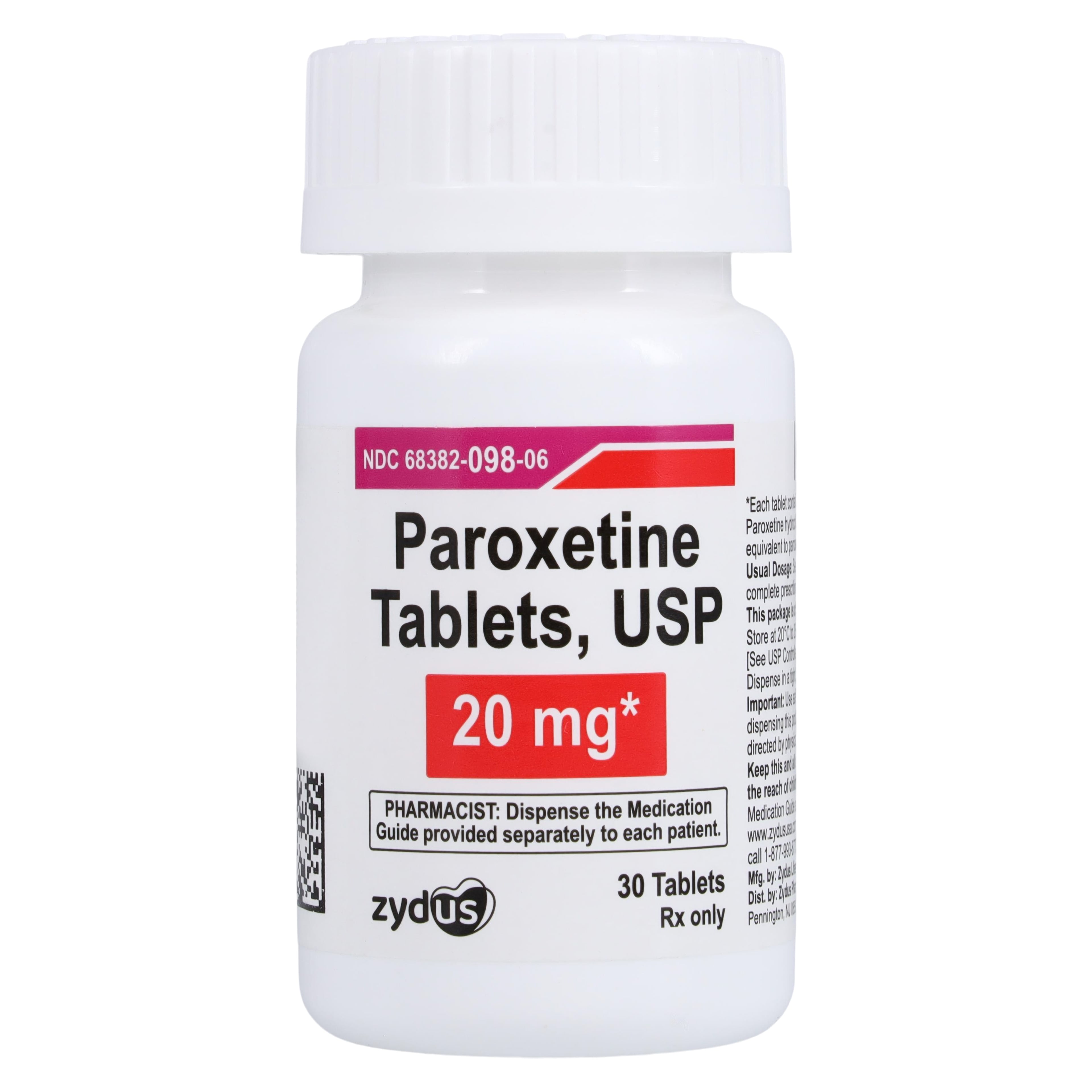 Paroxetine HCl Tablets, 20mg, 30/Bottle, Zydus Pharmaceuticals